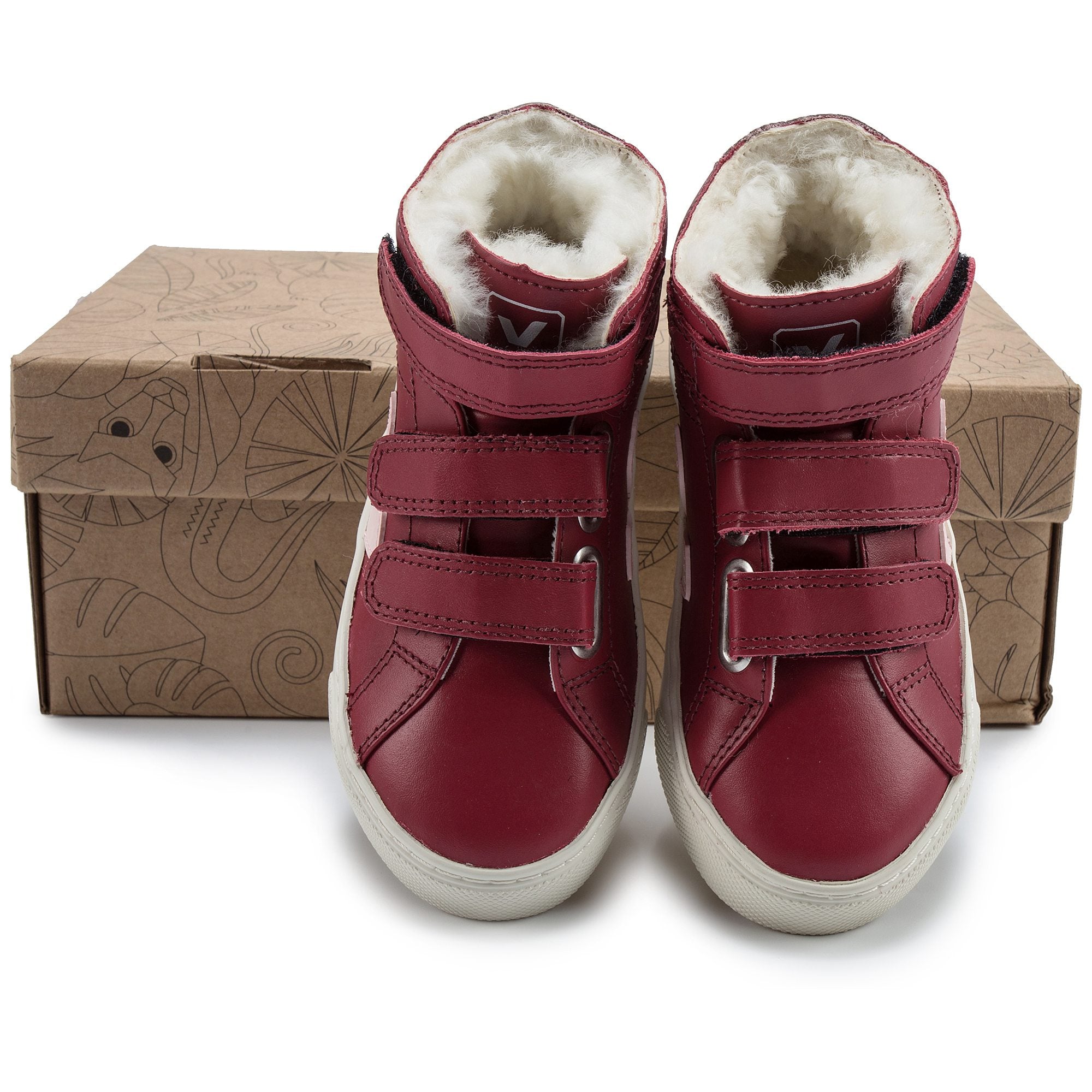 Girls & Boys Red Leather Velcro High Top Shoes