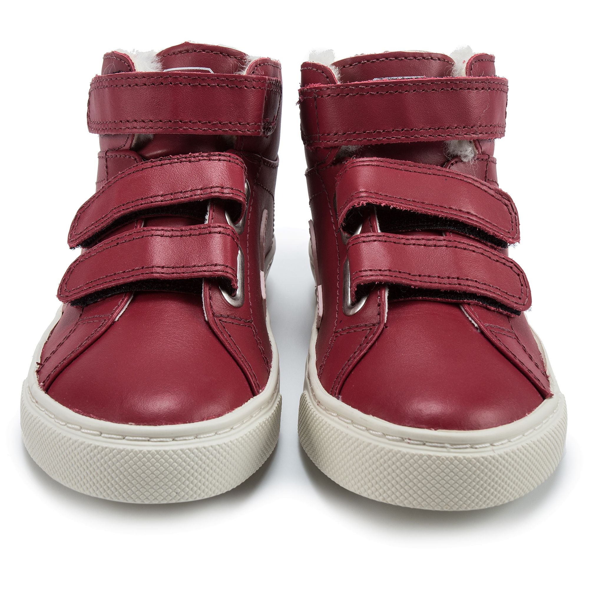 Girls & Boys Red Leather Velcro High Top Shoes