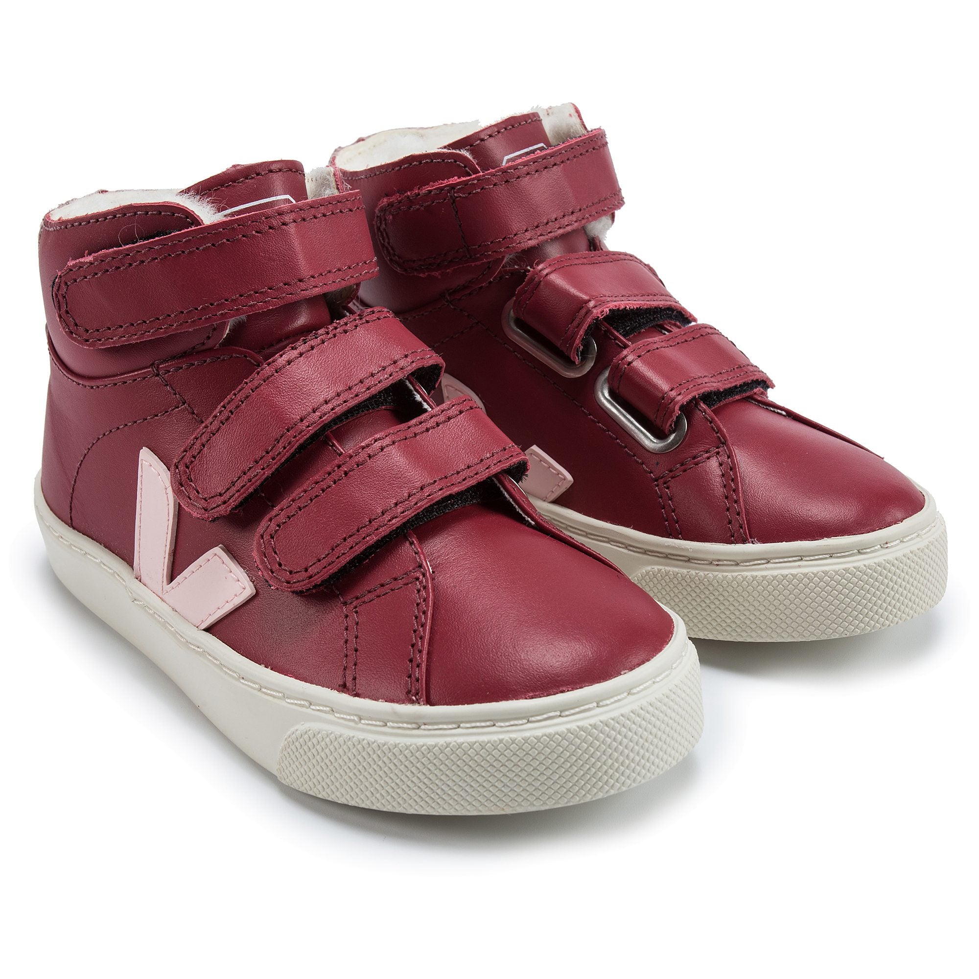 Girls & Boys Red Leather Velcro High Top Shoes