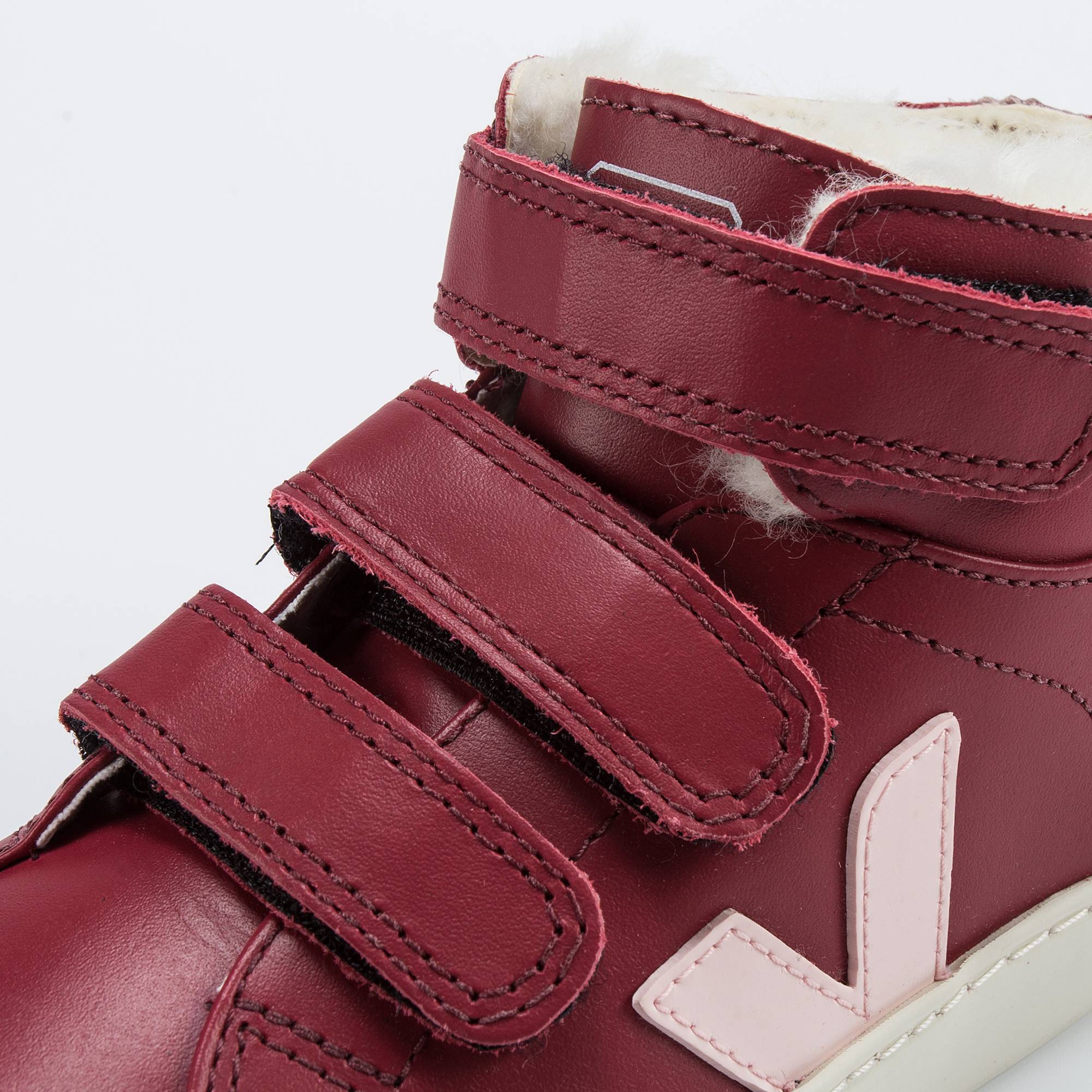 Girls & Boys Red Leather Velcro High Top Shoes