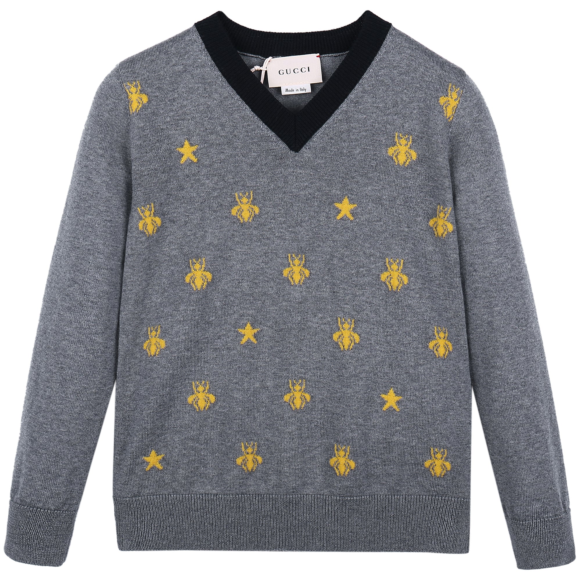 Boys Grey Wool Bees Sweater