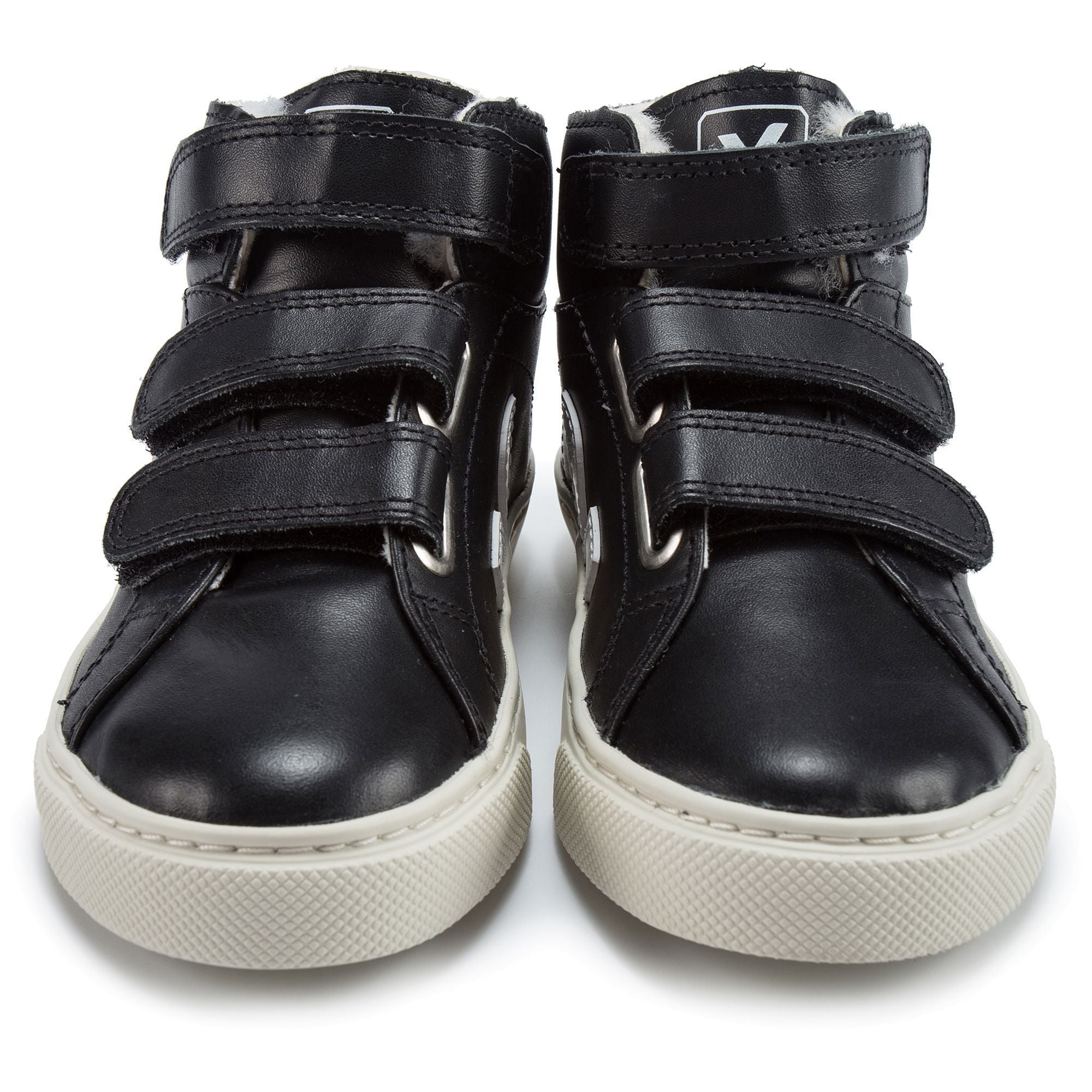 Boys Black Leather Velcro High Top Shoes