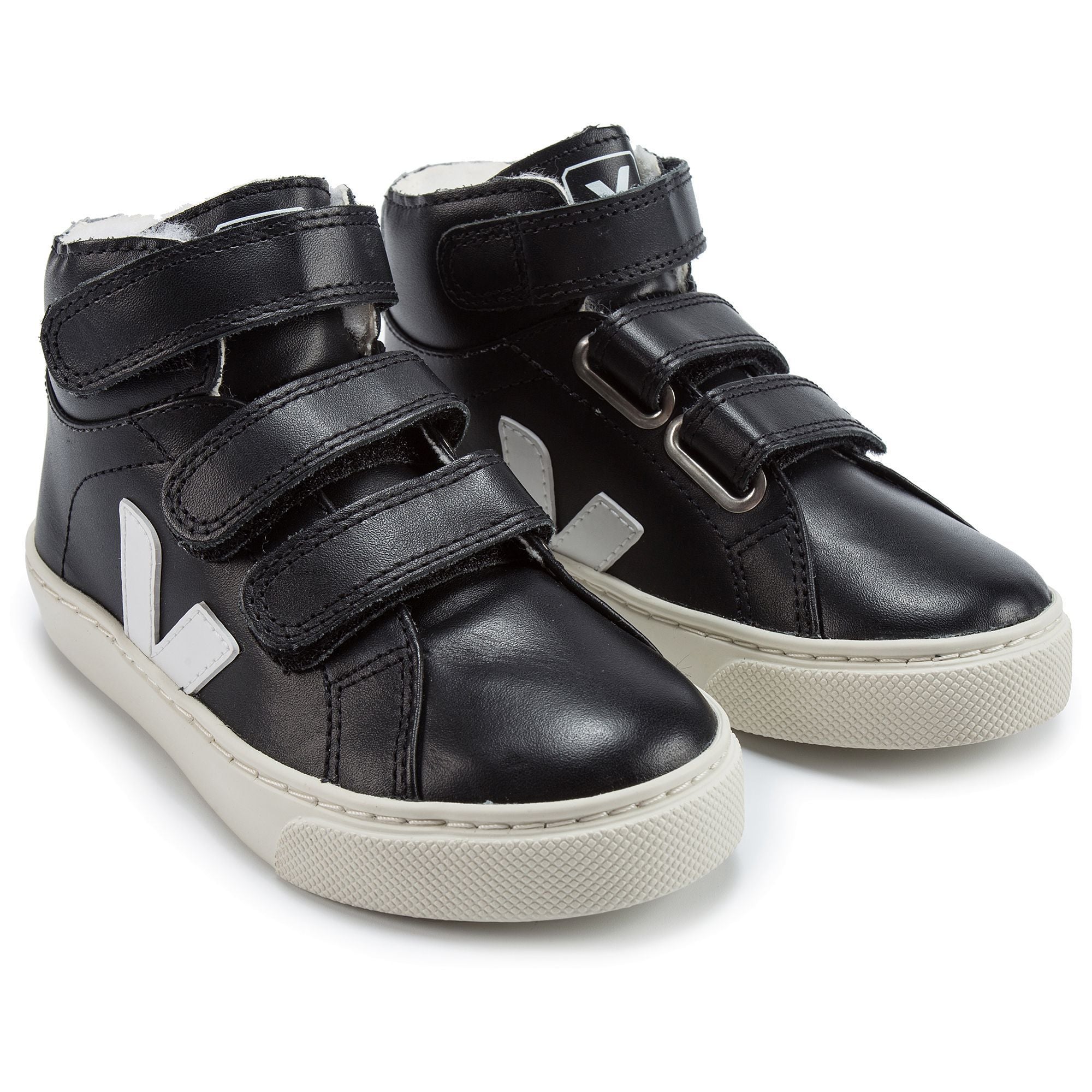 Boys Black Leather Velcro High Top Shoes