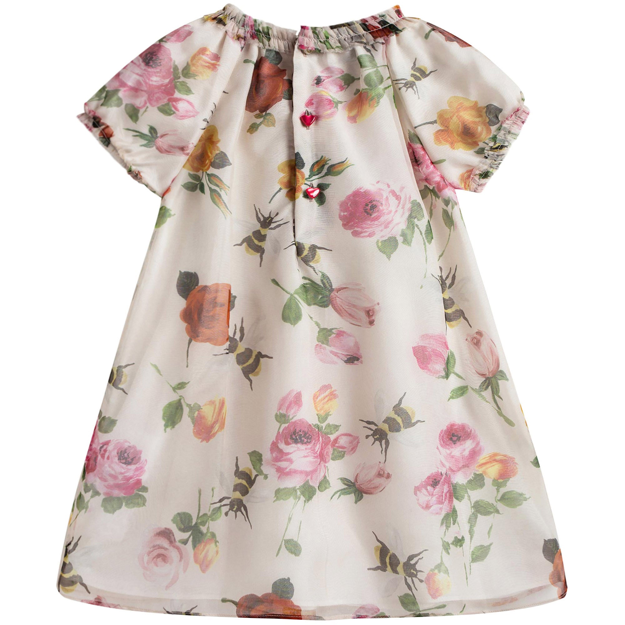 Baby Girls Ivory Dress With Flower Print Trims