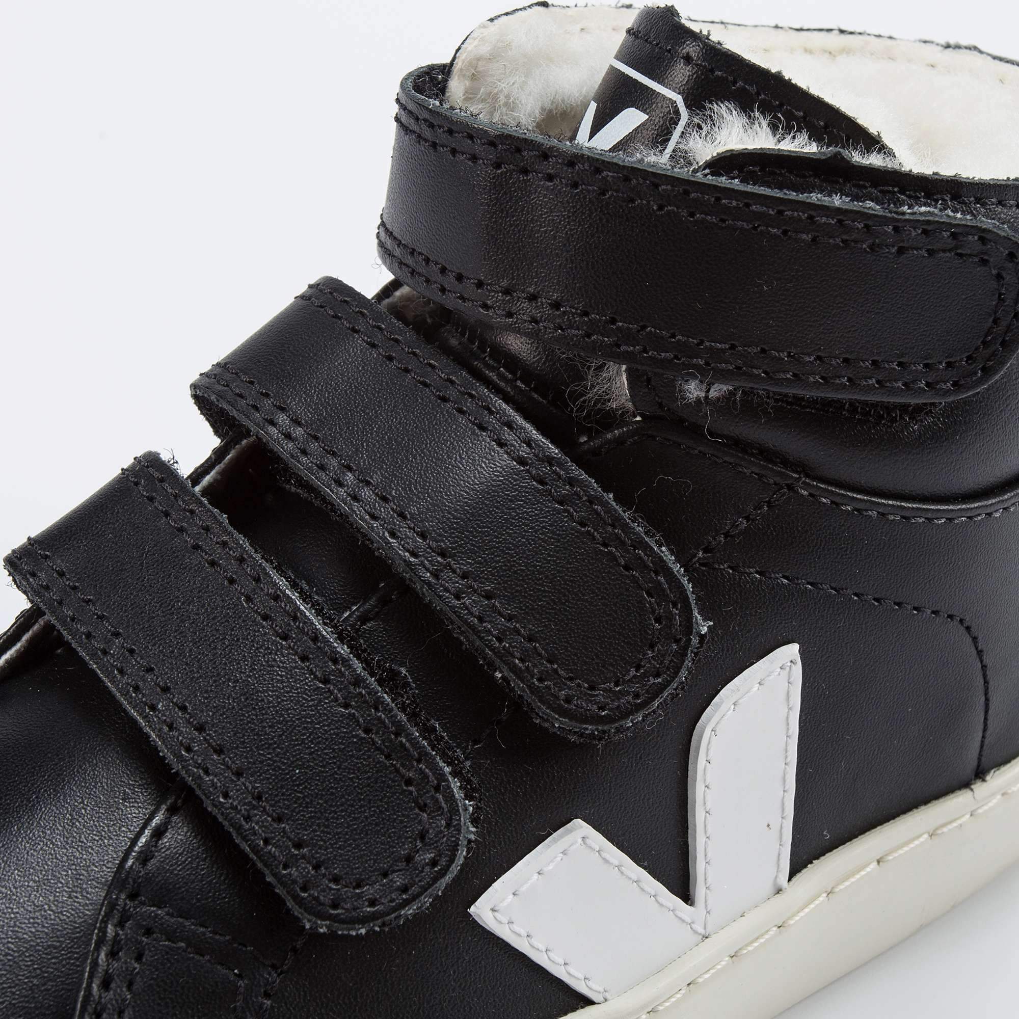 Boys Black Leather Velcro High Top Shoes