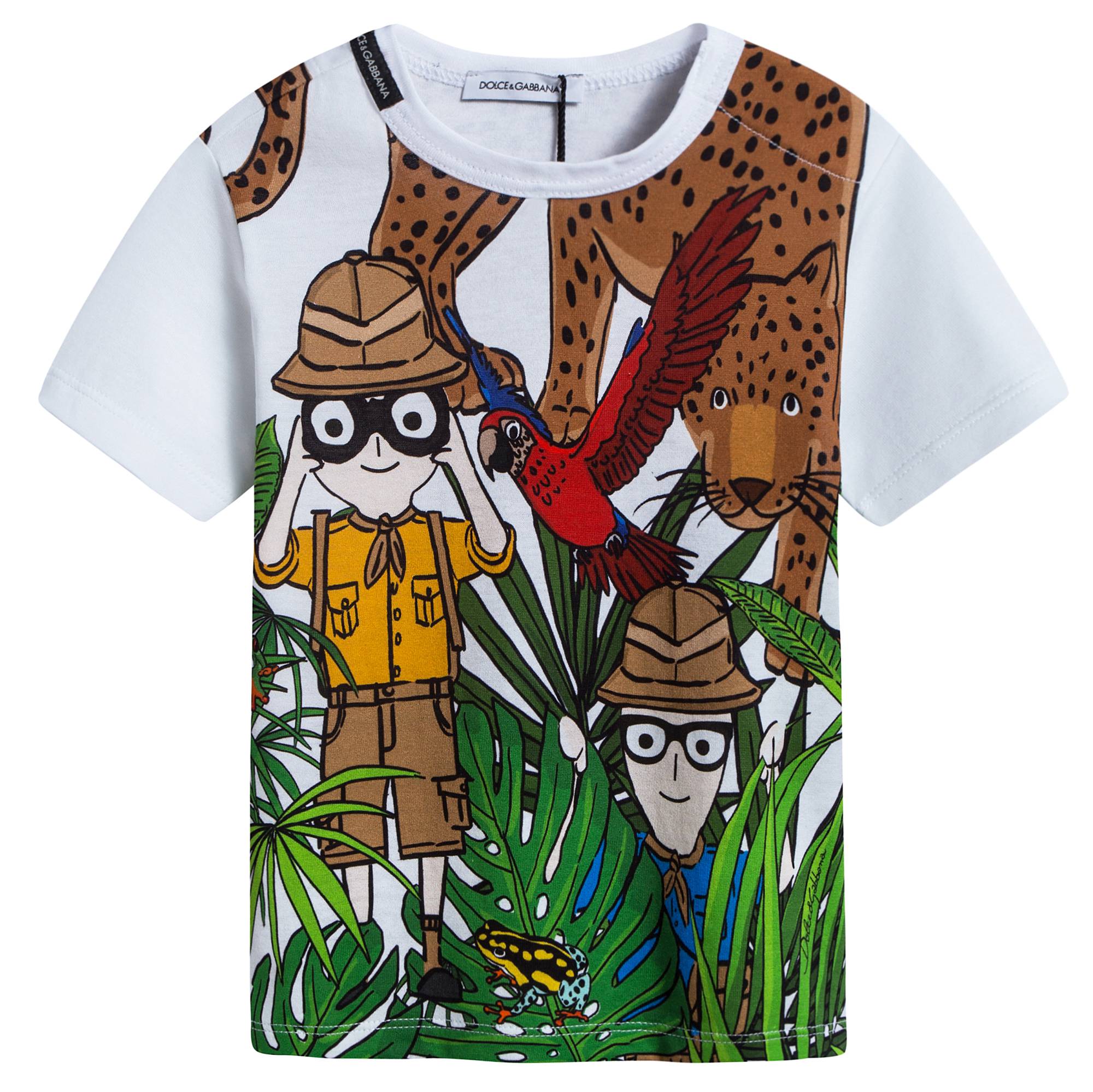 Boys White Forest Printed Cotton T-shirt
