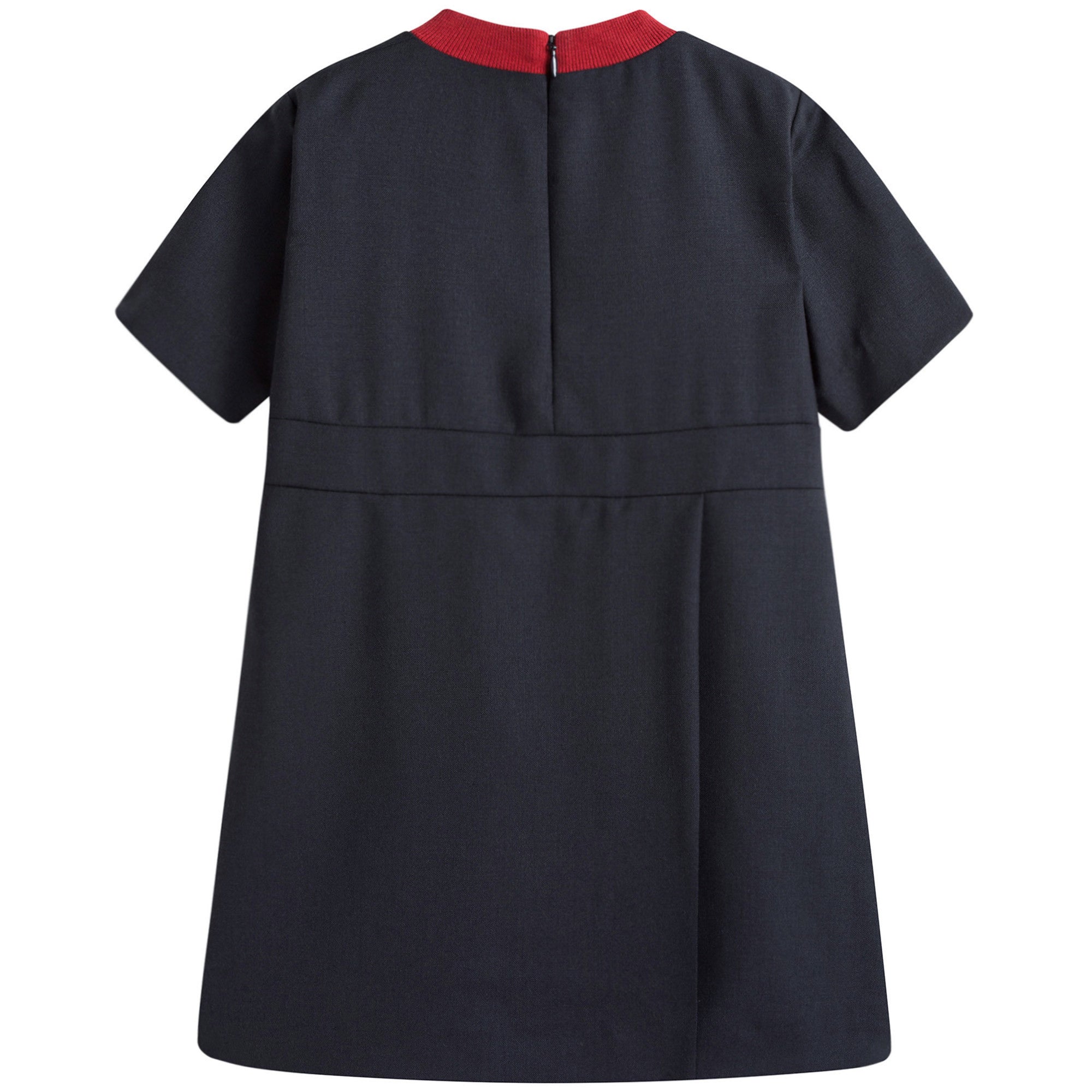 Girls Navy Blue Wool Dress With Patch Pocket