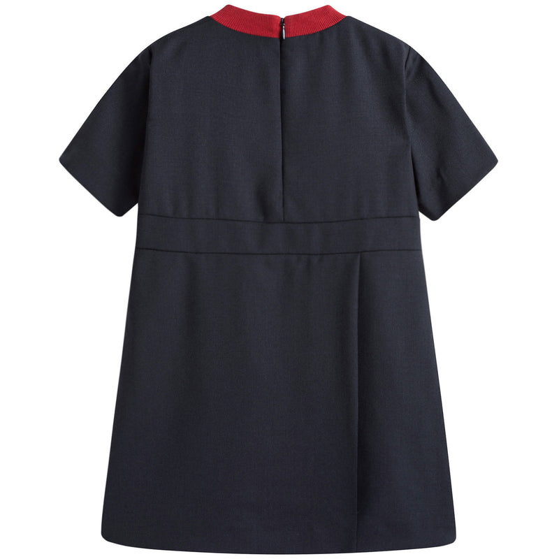 Girls Navy Blue Wool Dress With Patch Pocket