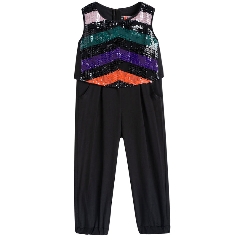 Girls Black Paillette Rompers