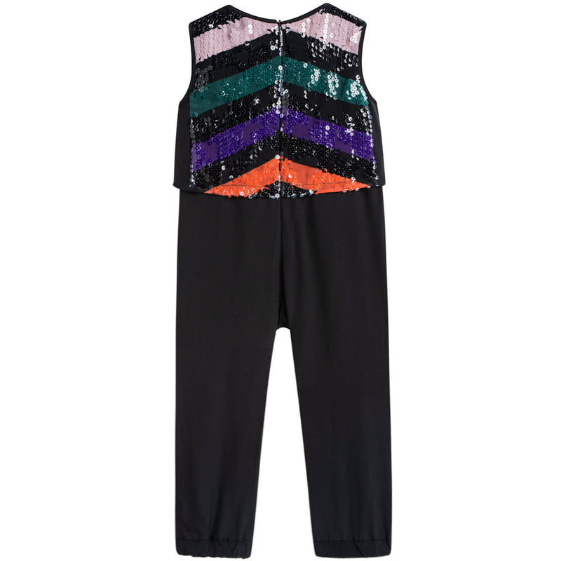 Girls Black Paillette Rompers