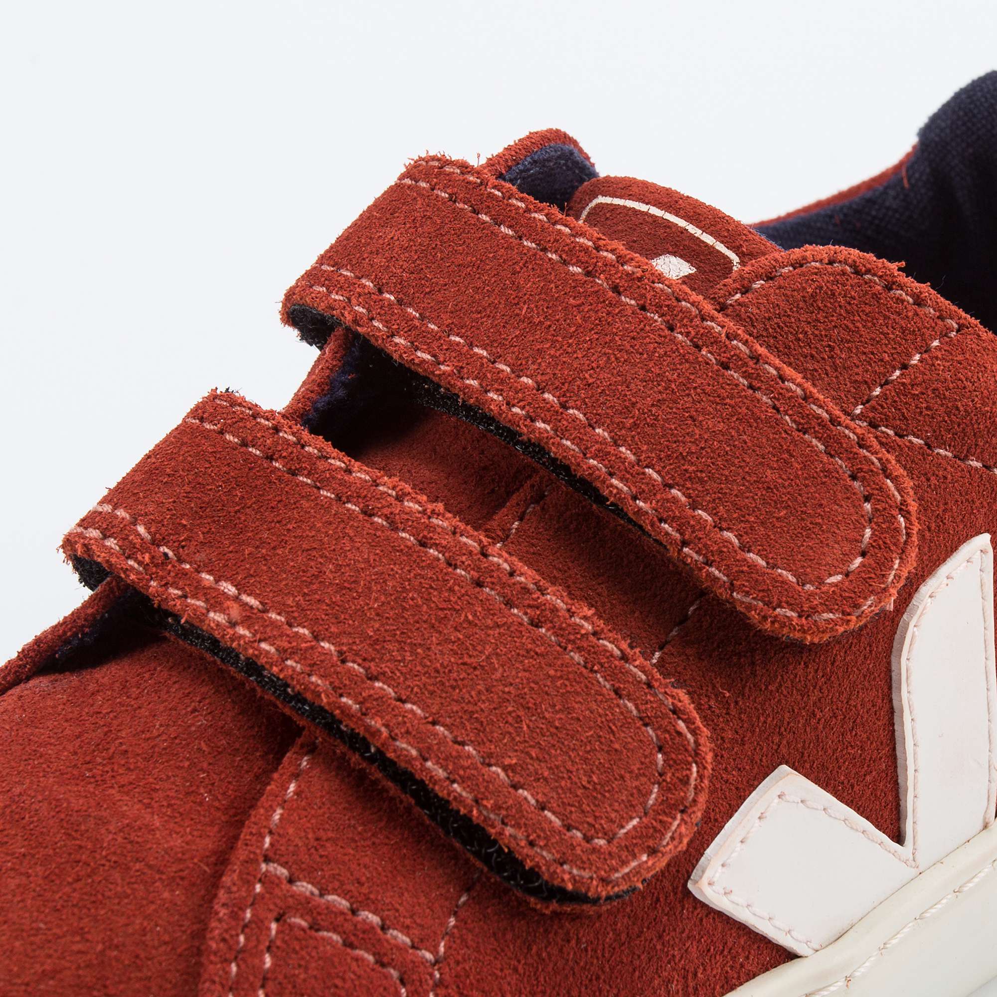 Girls & Boys Red Leather Velcro With White "V" Shoes