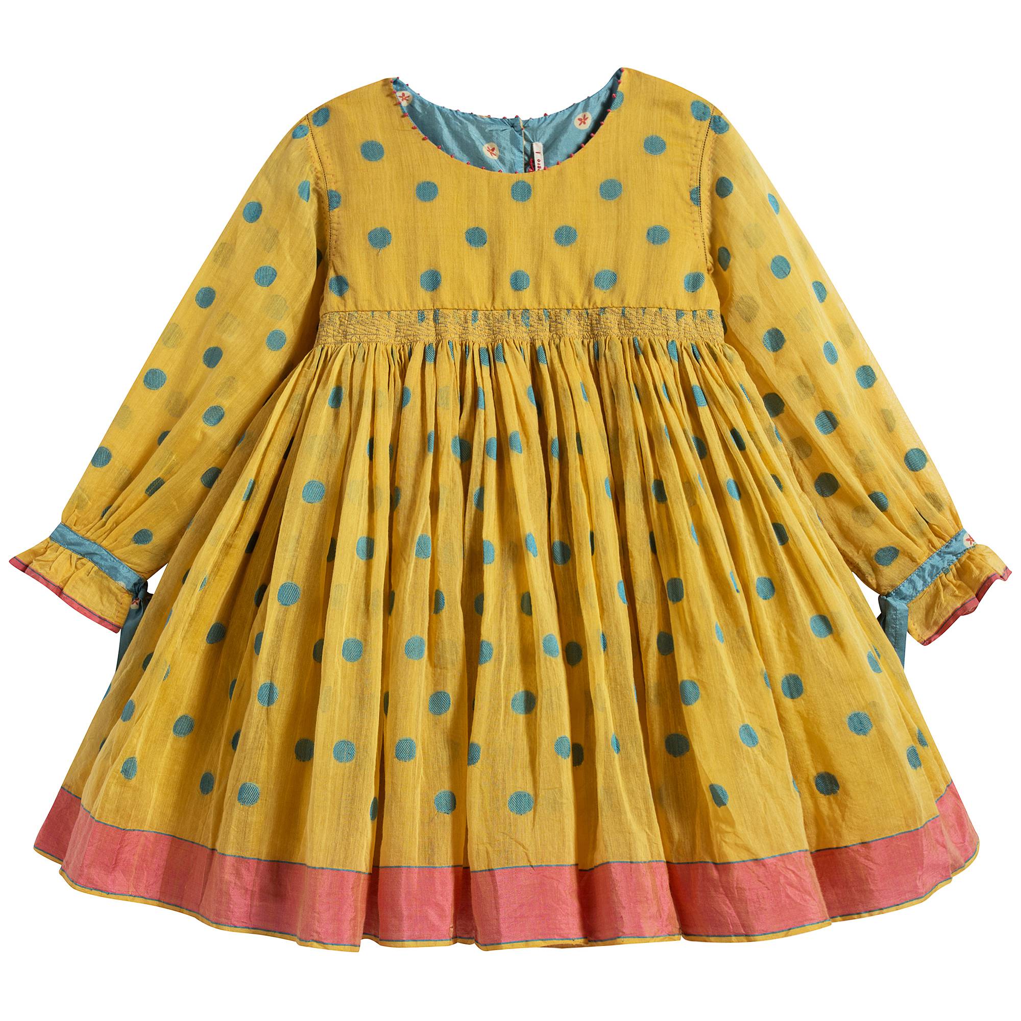 Girls Yellow & Cyan Points Dress