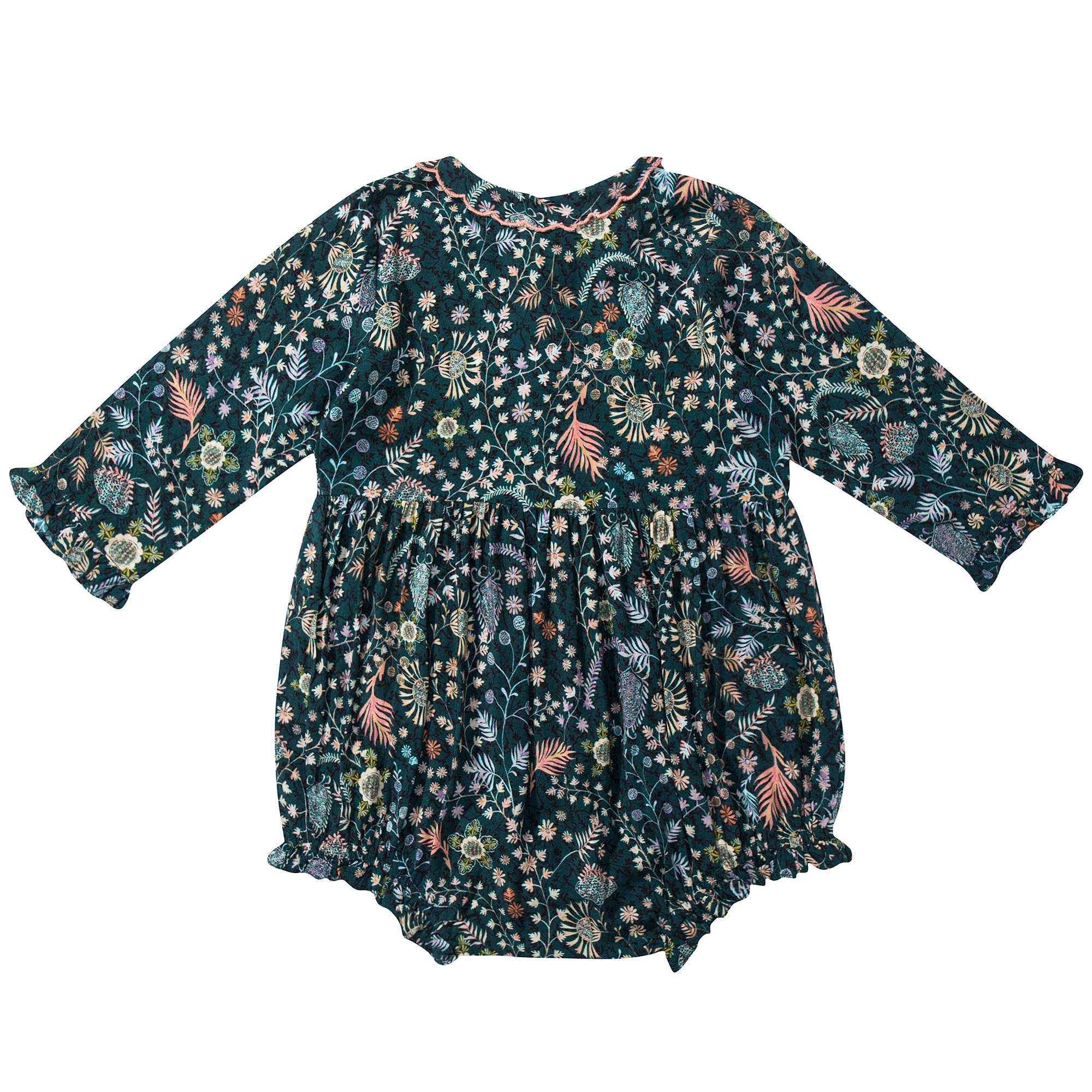Baby Girls Dark Green Printed Romper