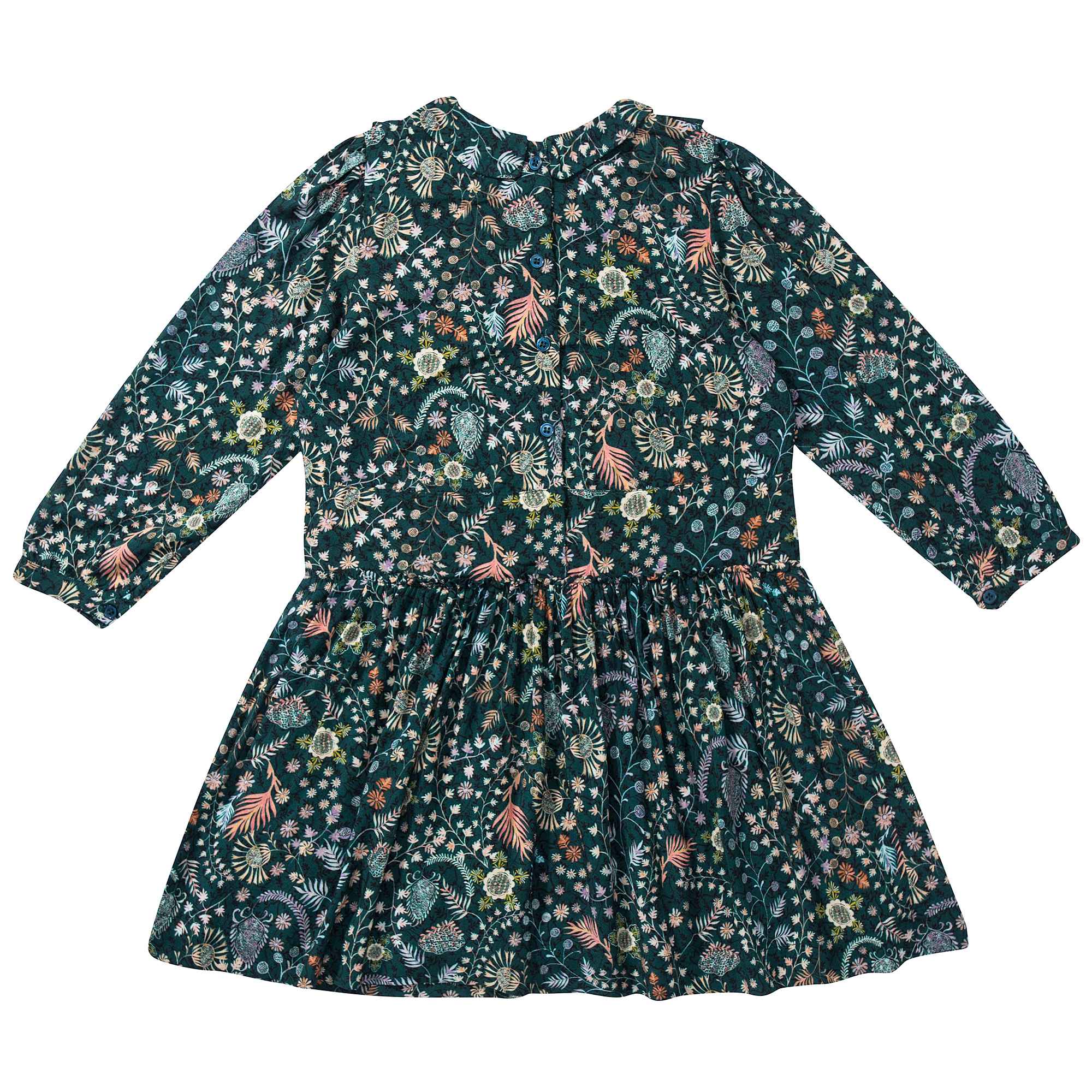 Girls Dark Green Printed Dresse