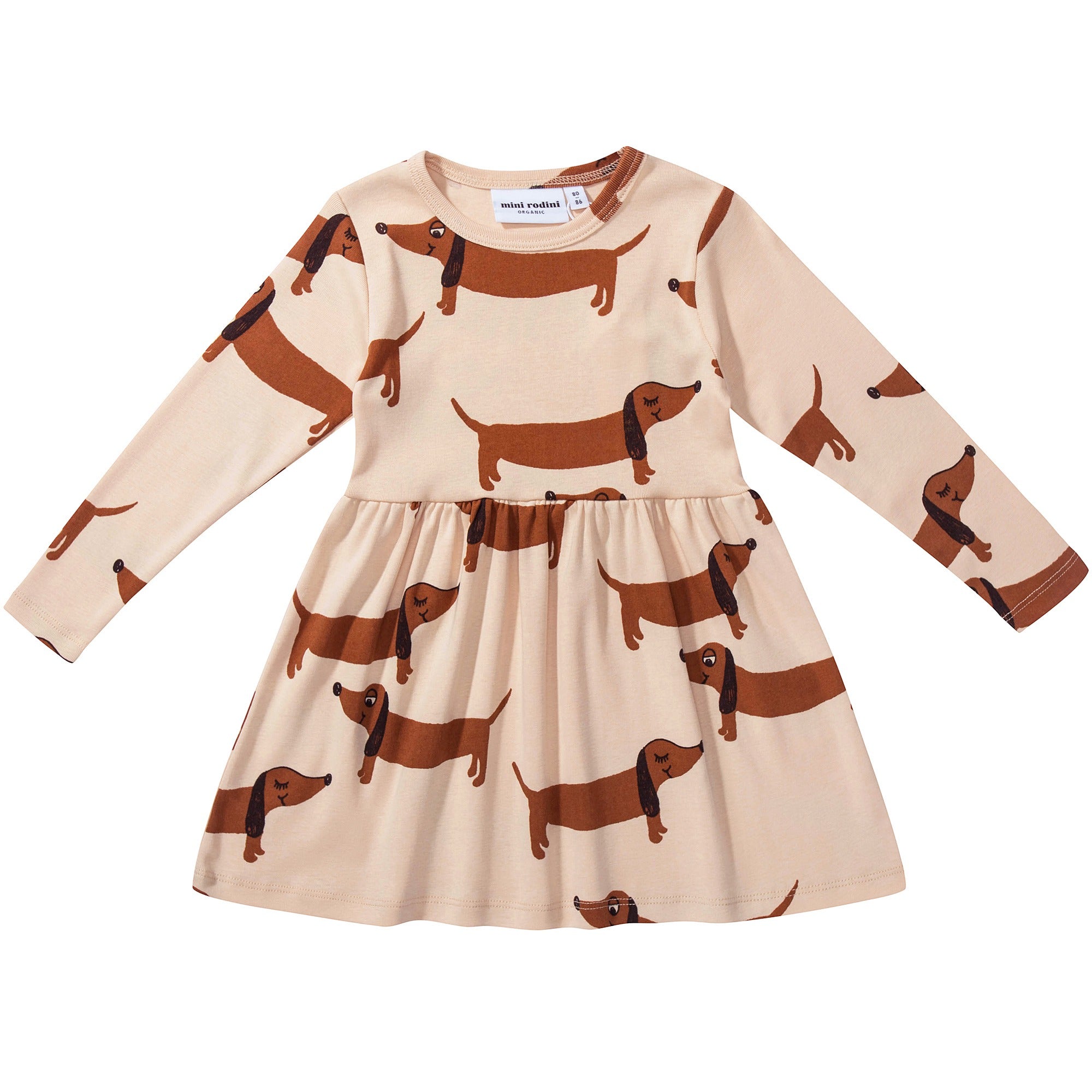 Girls Beige Organic Cotton "Dog" Dresse