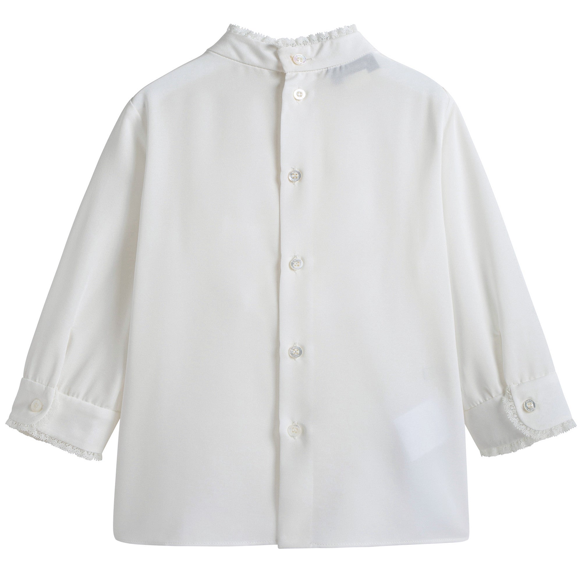 Girls White Ruffled Trims Silk Shirt