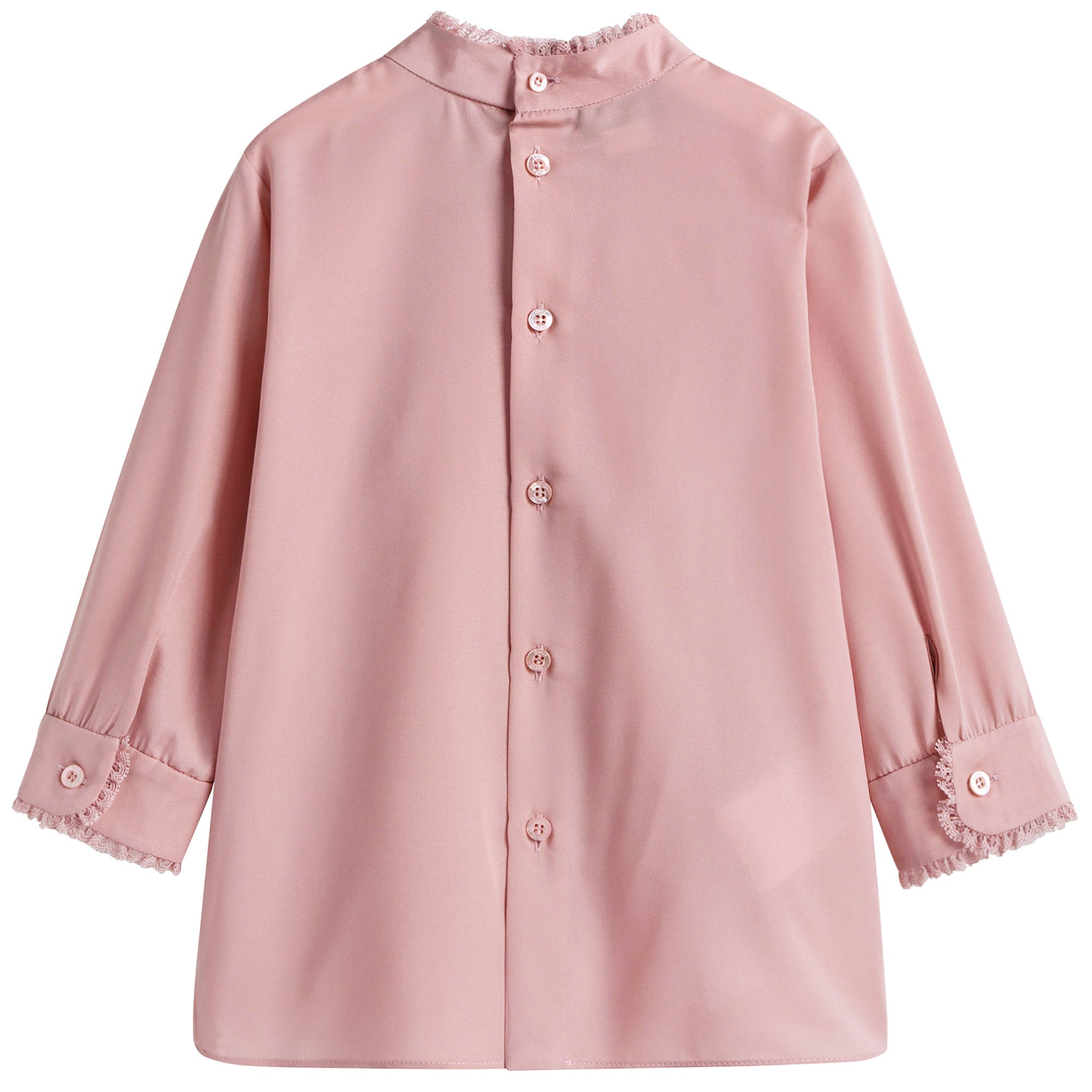 Girls Light Pink Ruffled Trims Silk Shirt