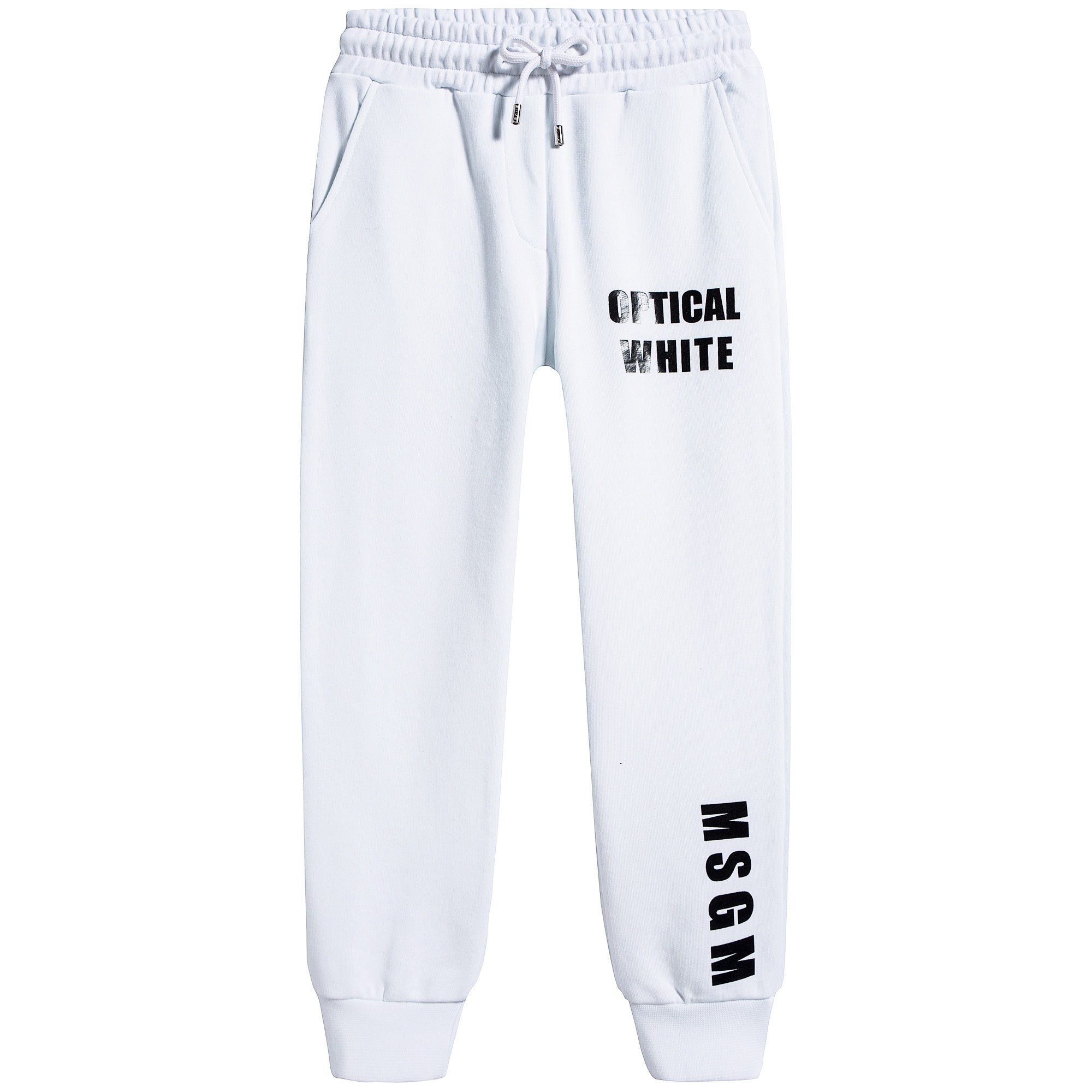 Girls White Logo Cotton Trousers