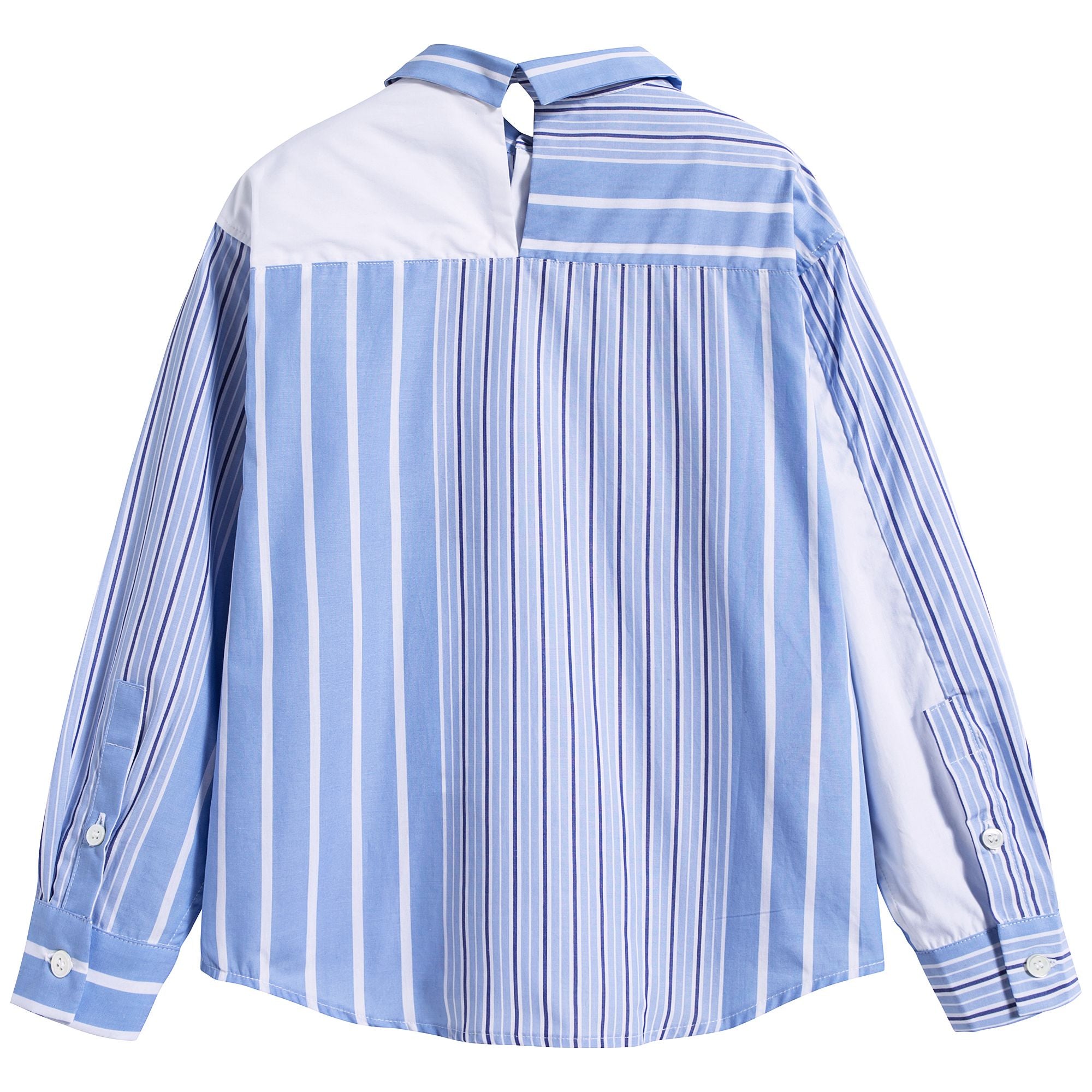 Girls Sky Blue Striped Cotton Shirt