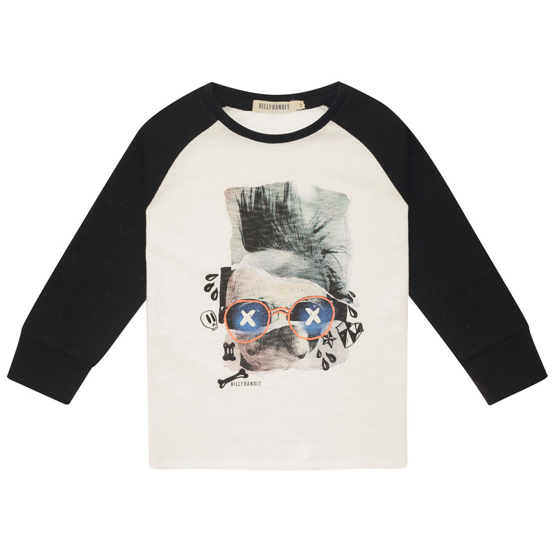 Boys White Fancy Printed Trims T-Shirt With Black Cuffs - CÉMAROSE | Children's Fashion Store - 1
