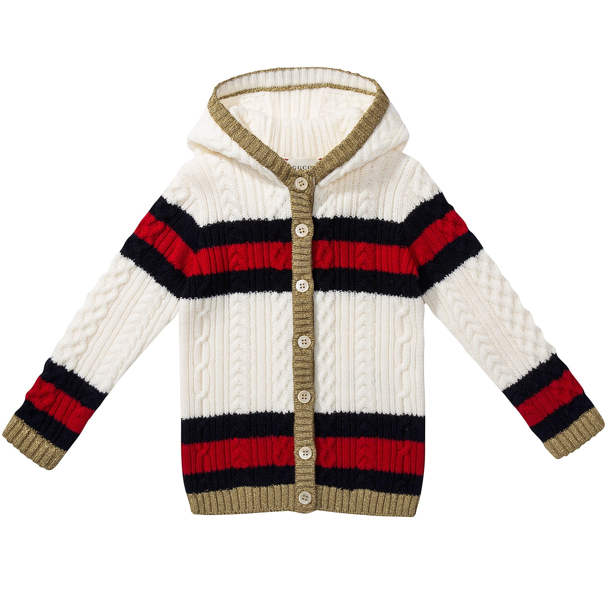 Baby Girls White Striped  Wool  Cardigan