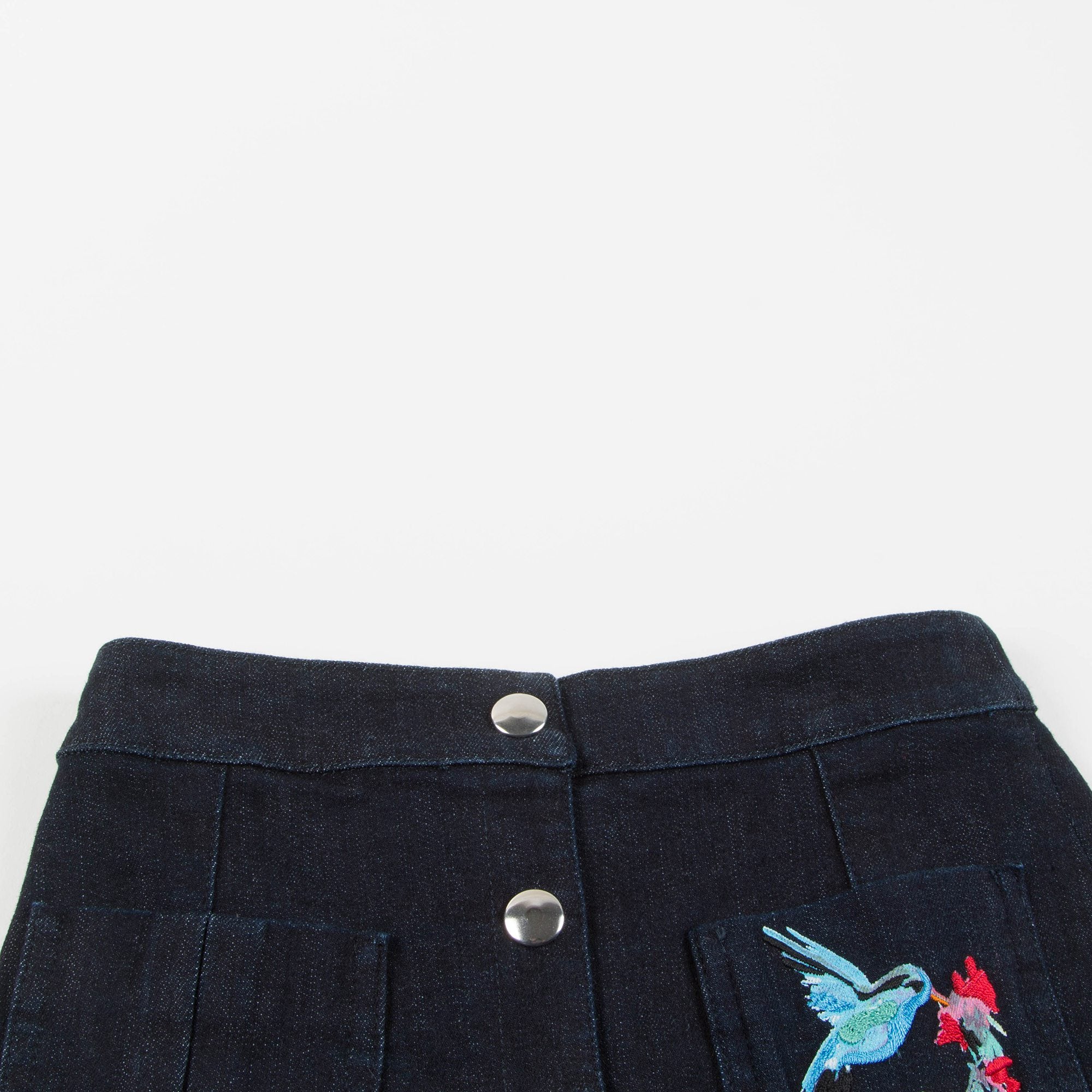 Girls Blue Cotton Embroidery Skirt