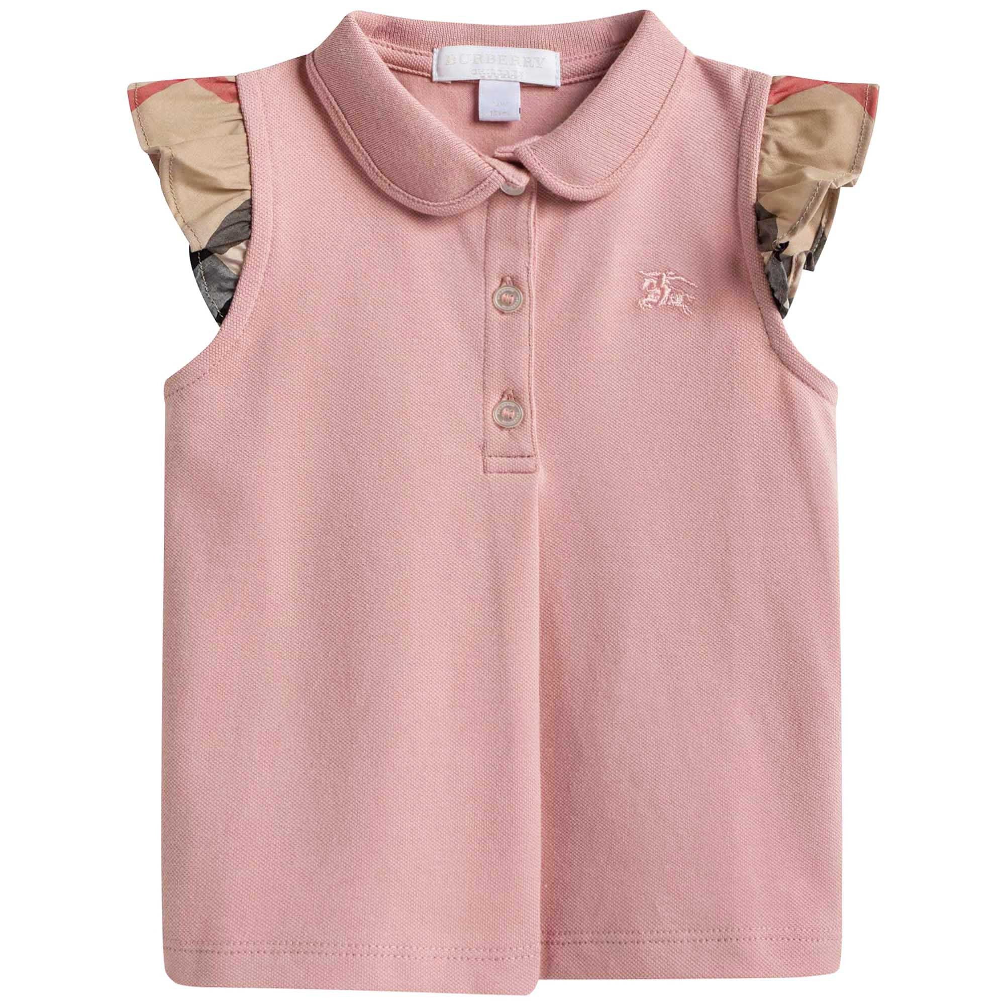 Baby Girls Light Pink Polo Shirt with Check Ruffles