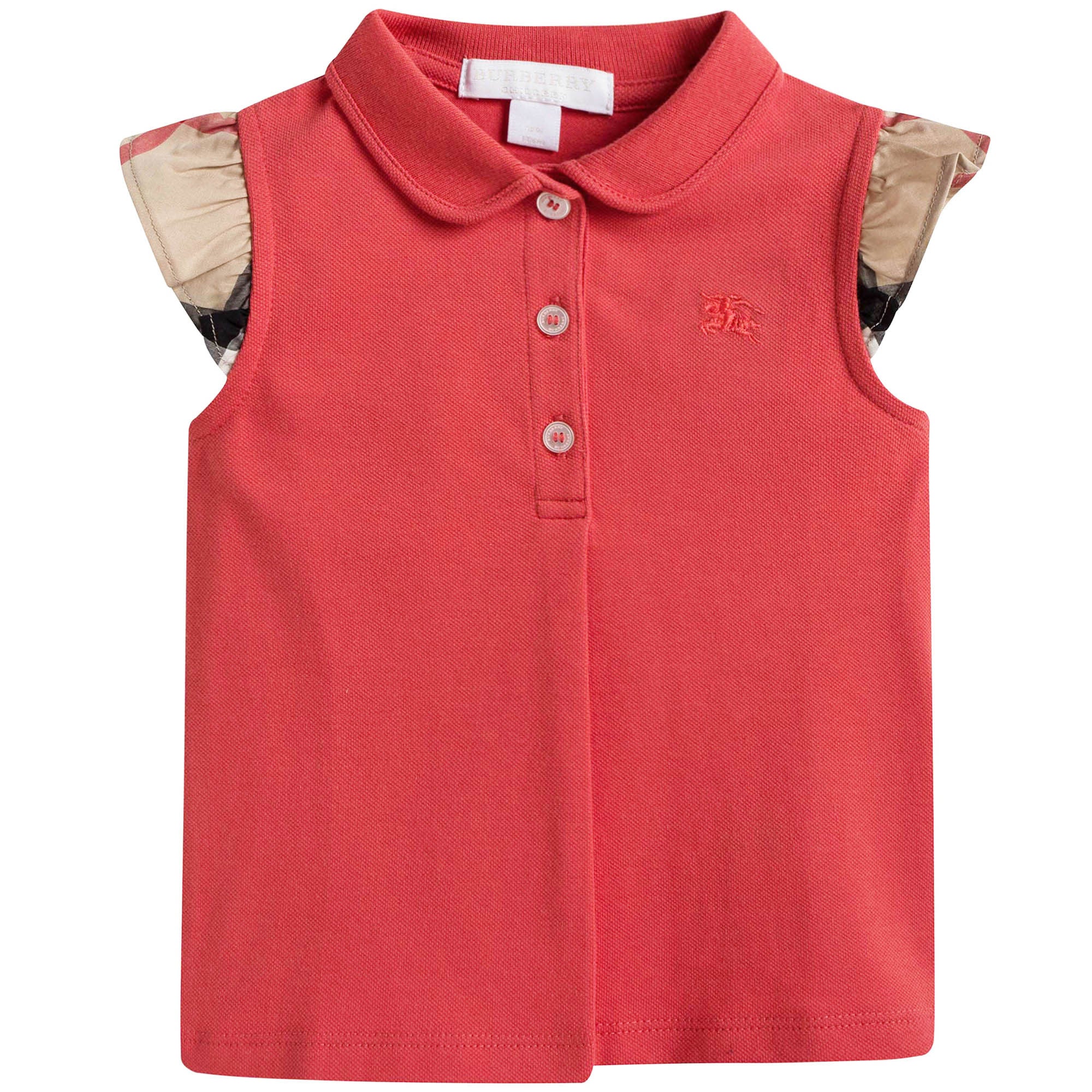 Baby Girls Pink Polo Shirt with Check Ruffle Sleeves