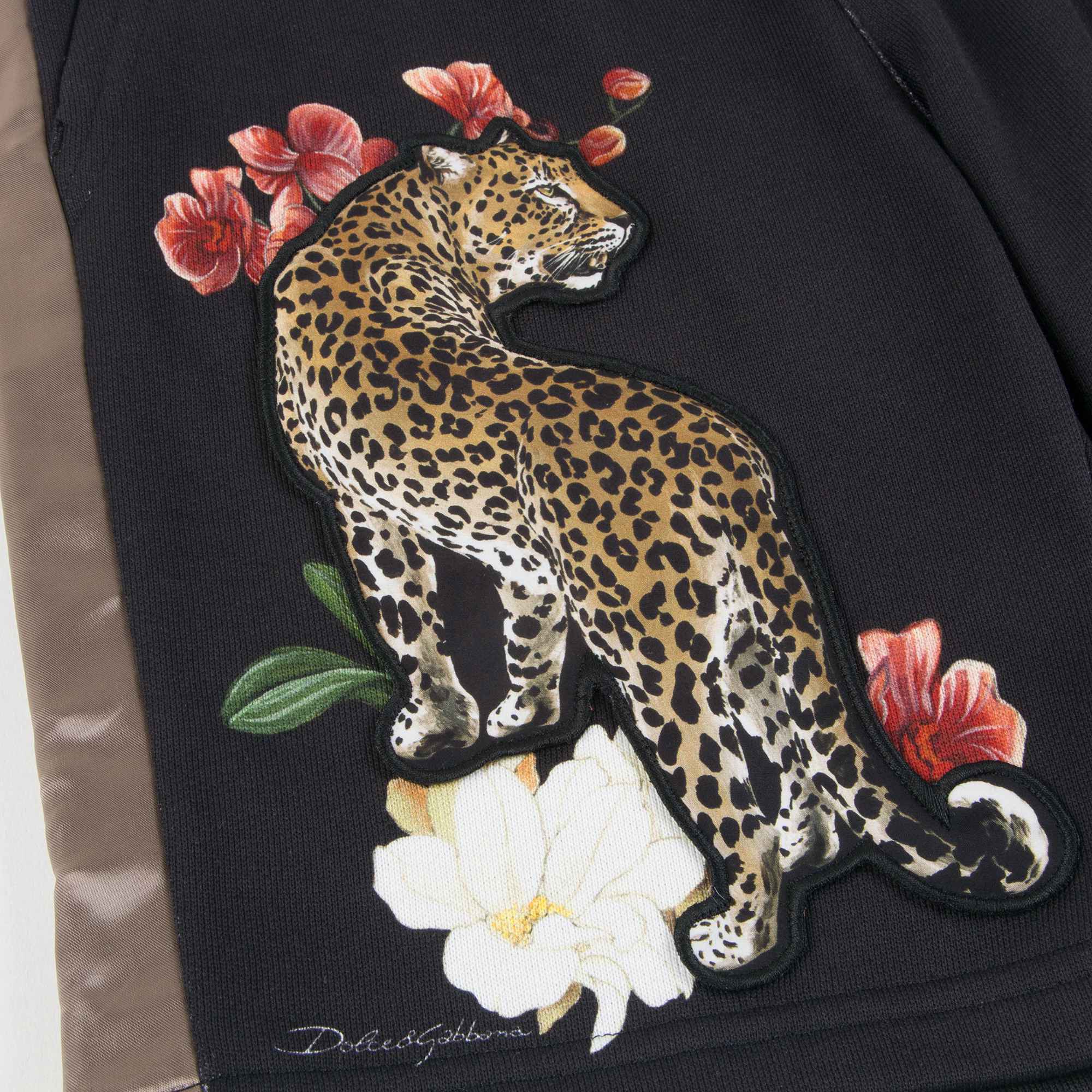 Boys Black "Leopard Printed" Cotton Shorts