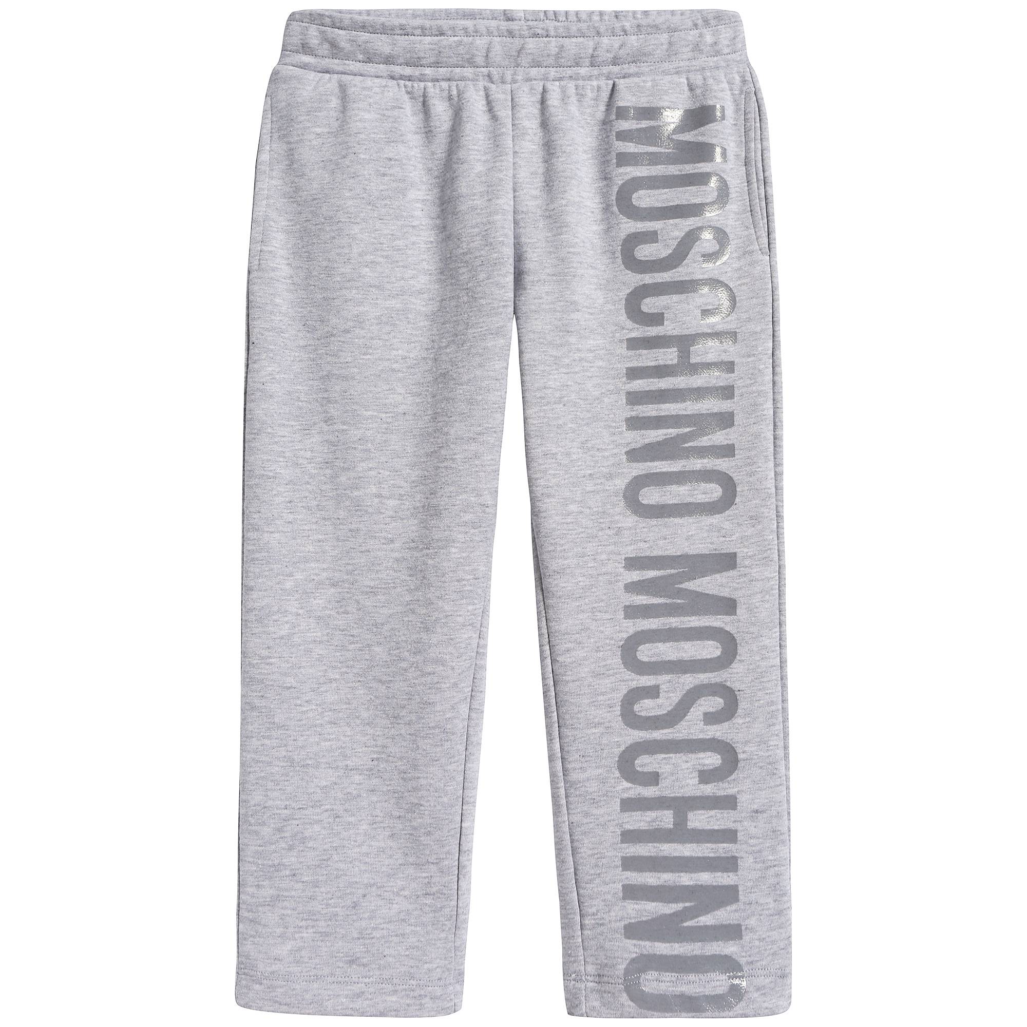 Boys Grey Logo Cotton Trousers