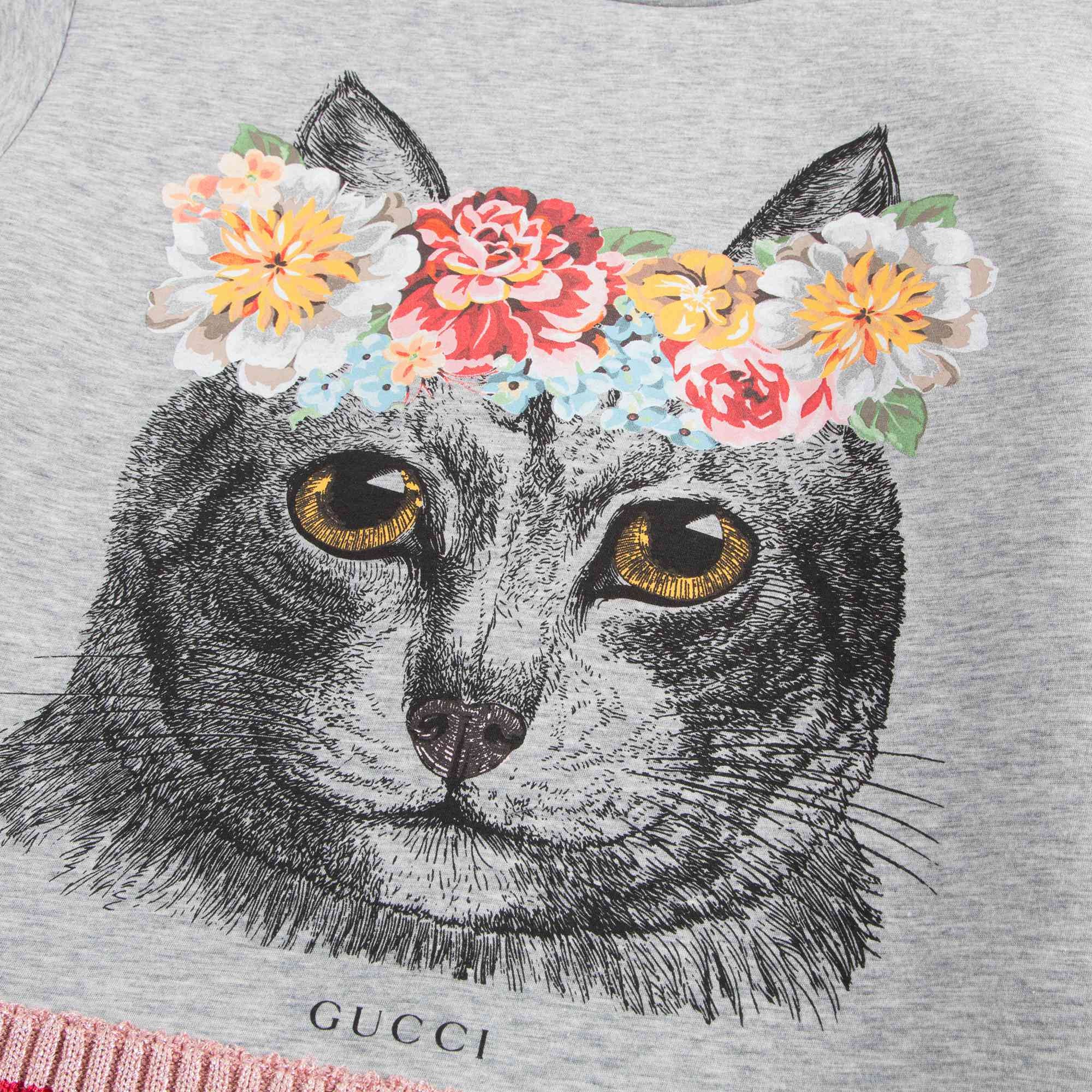 Girls Grey Cat Printed Sweatshirt