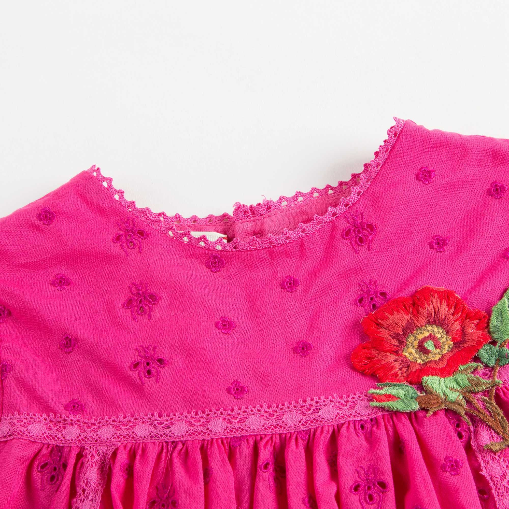 Baby Girls Dark Pink Dress With Flower