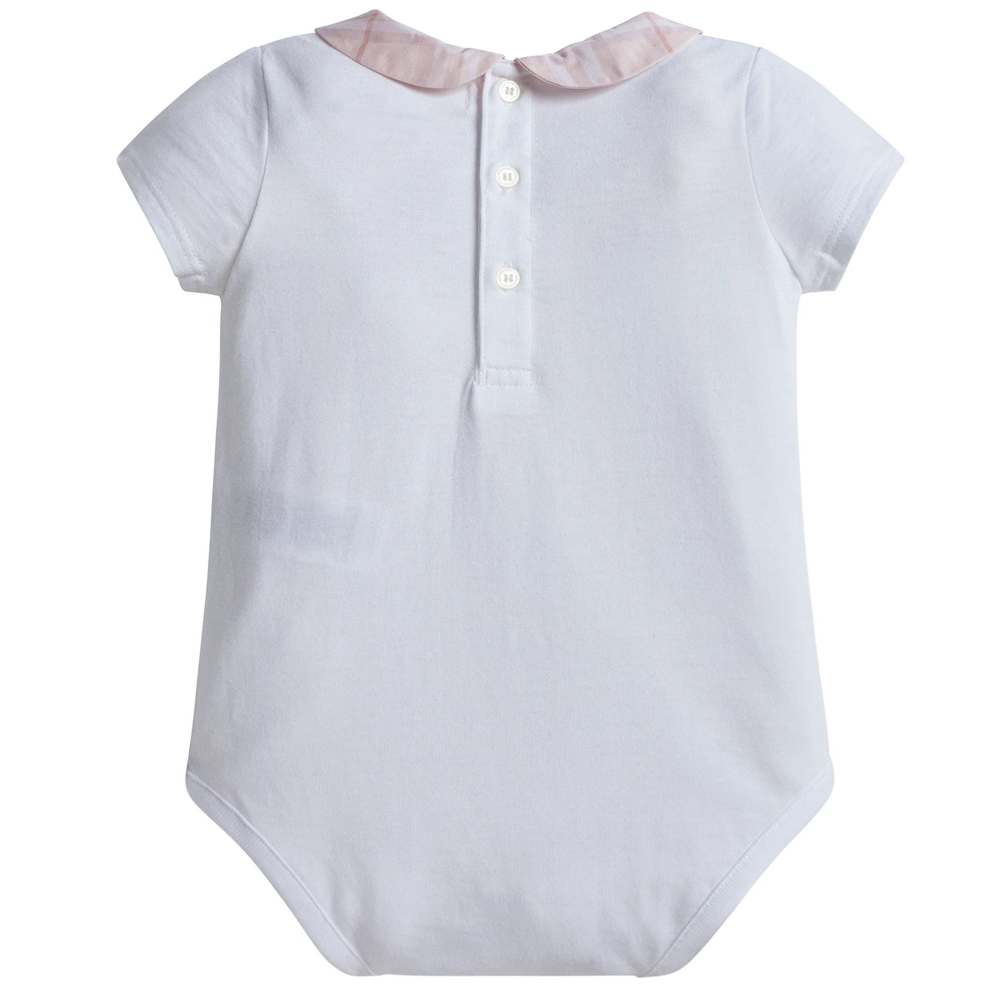 Baby Girls White Bodysuits With Pink Check Collar