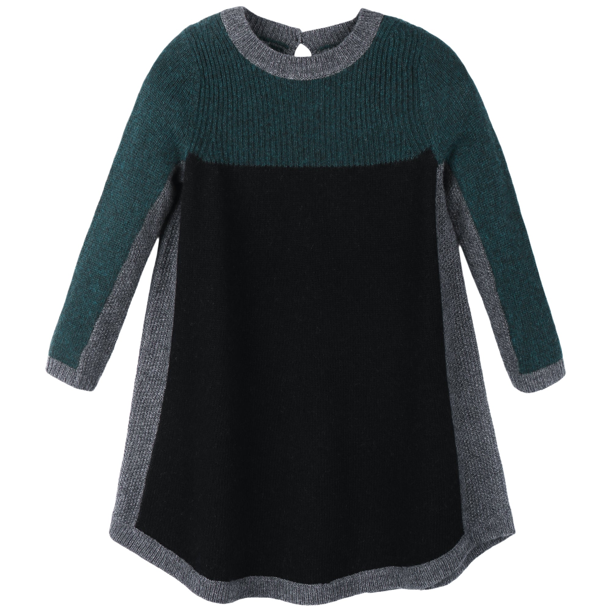 Girls Dark Green & Black Knitted Dress