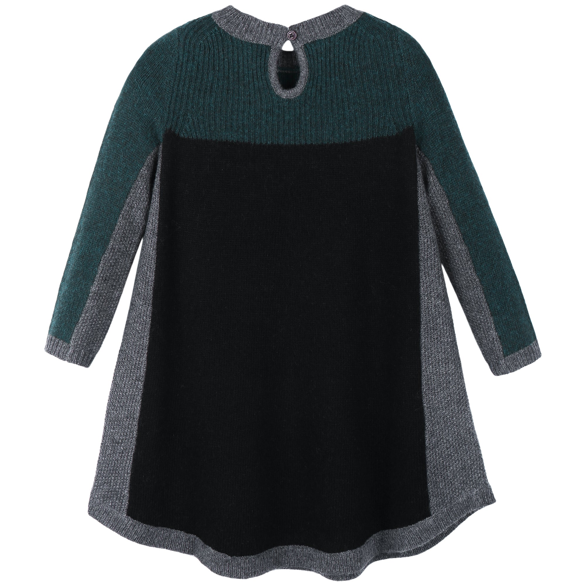 Girls Dark Green & Black Knitted Dress