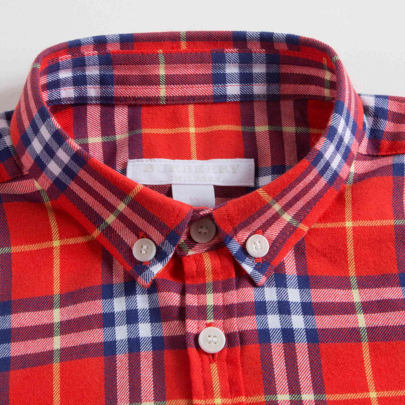 Boys Orange Red Check Cotton Polo Shirt