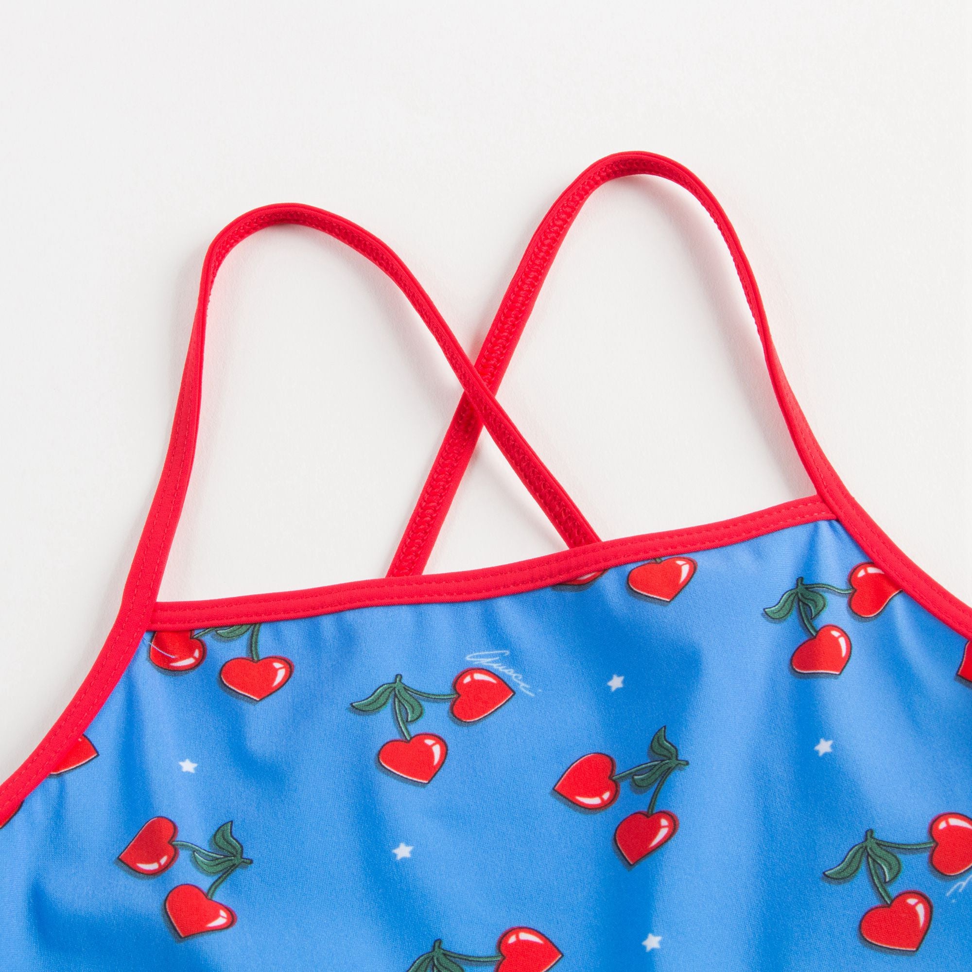 Girls Blue Heart Cherry Printed Swimsuit