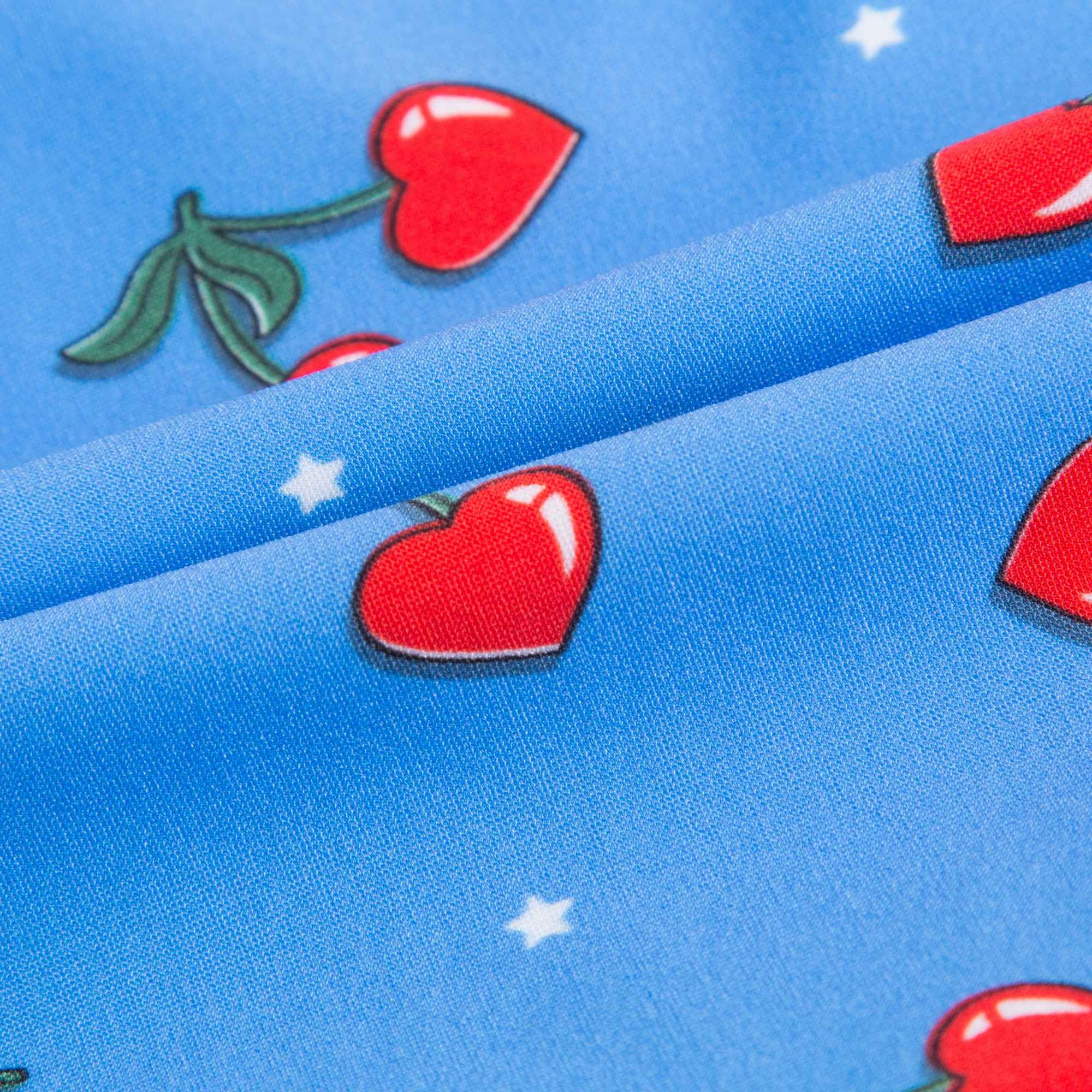 Girls Blue Heart Cherry Printed Swimsuit
