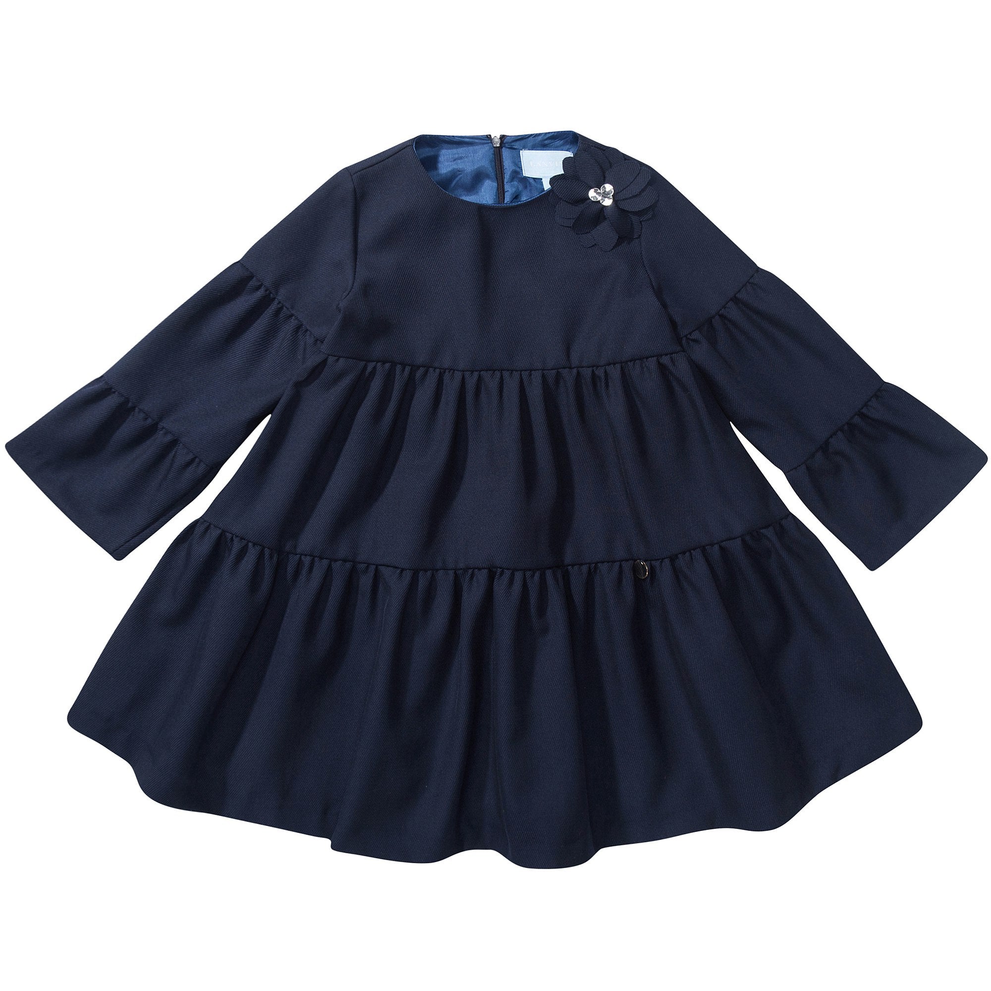 Girls Blue Tiered Wool Dress