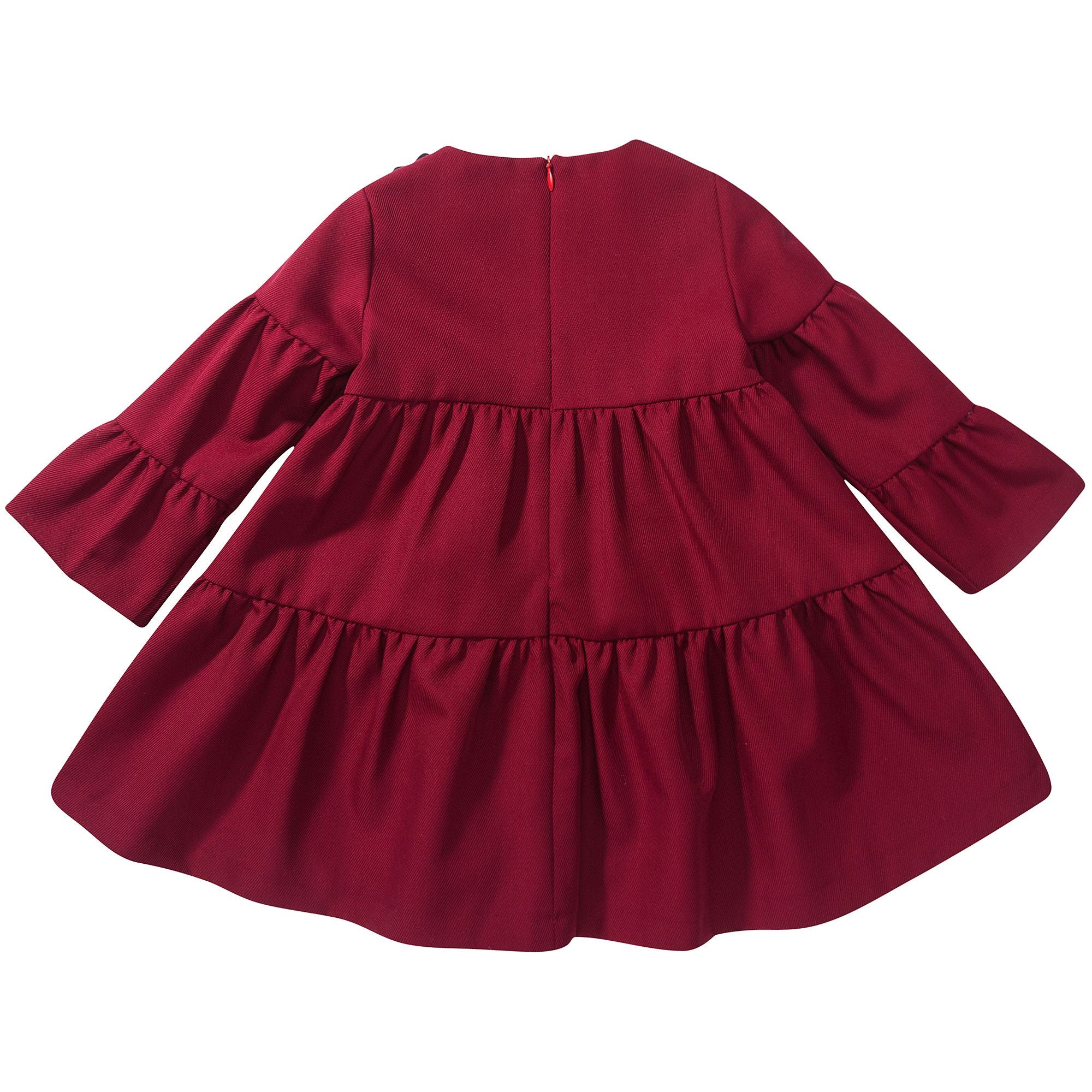 Girls Dark Red Tiered Wool Dress
