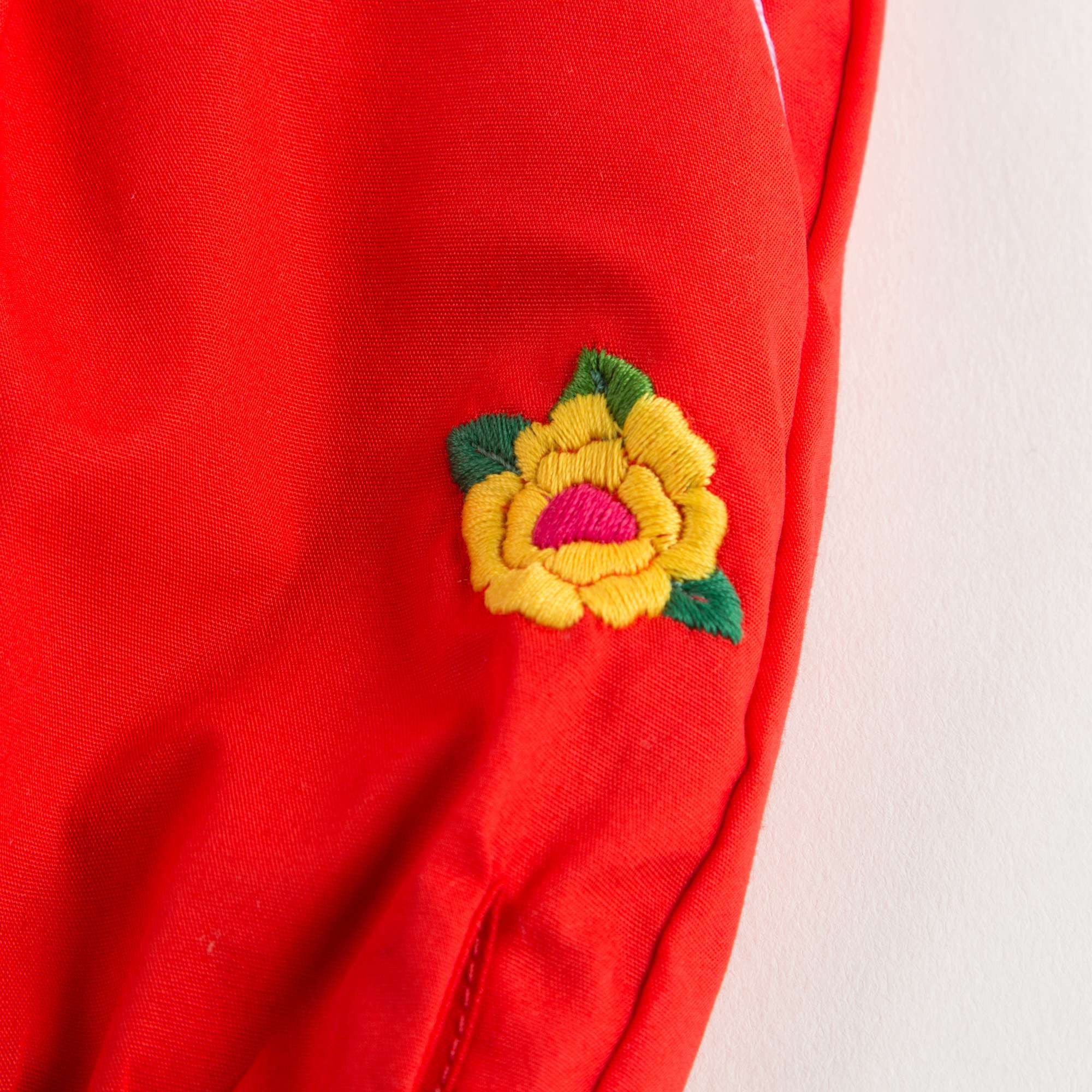 Baby Girls Red Cotton Embroidered Shorts