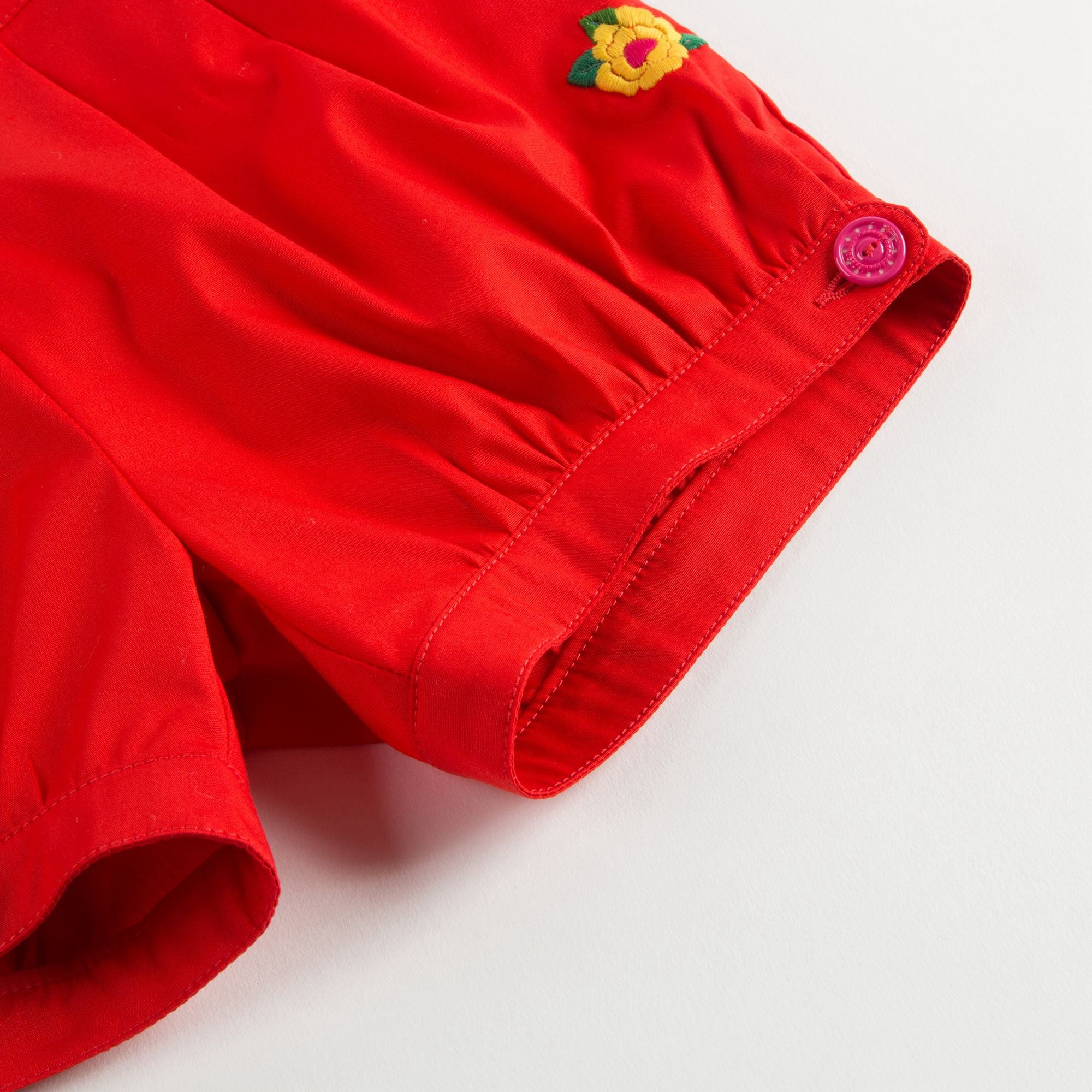 Baby Girls Red Cotton Embroidered Shorts