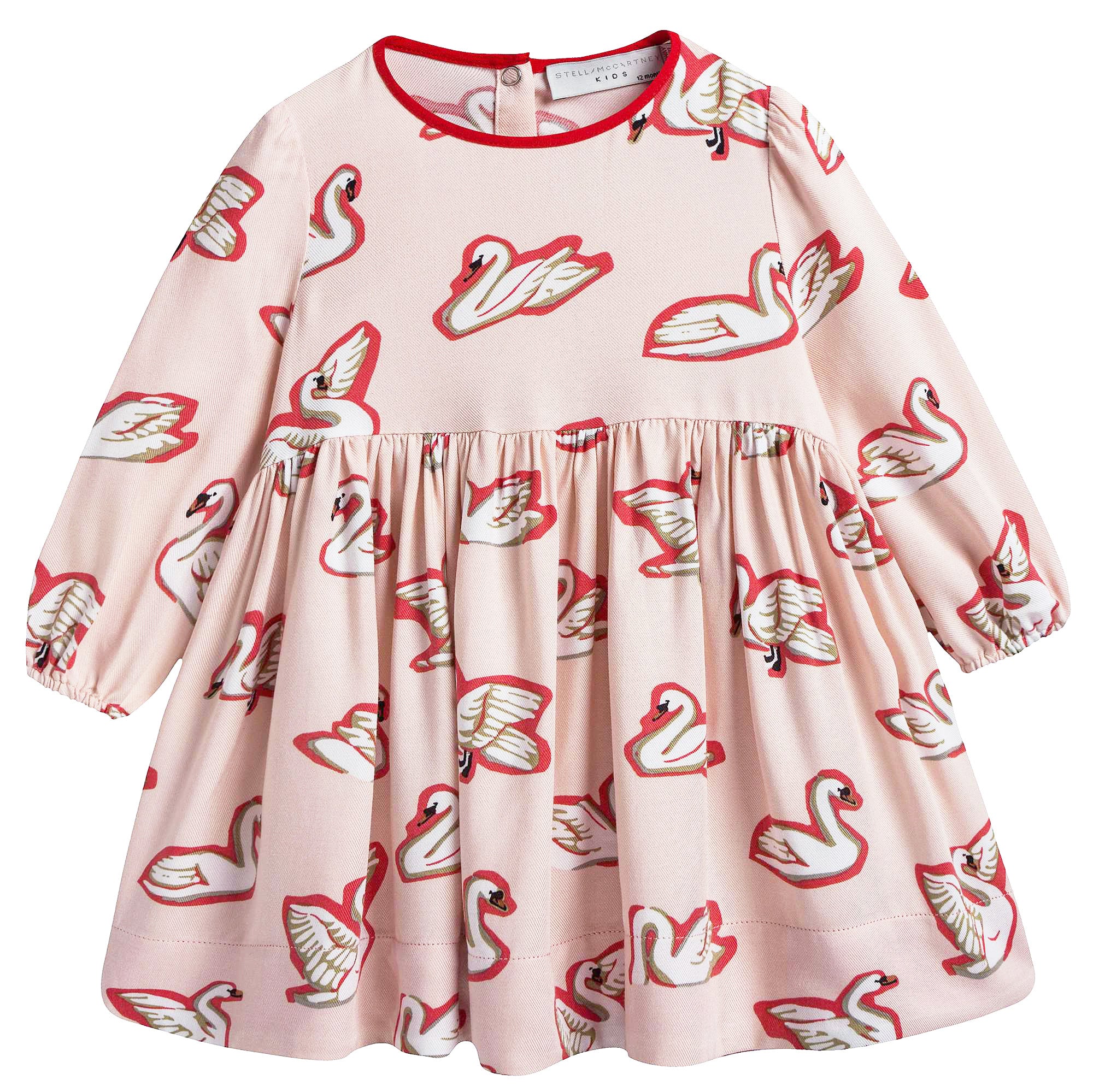 Baby Girls Pink Fleur Swan Printed Dress