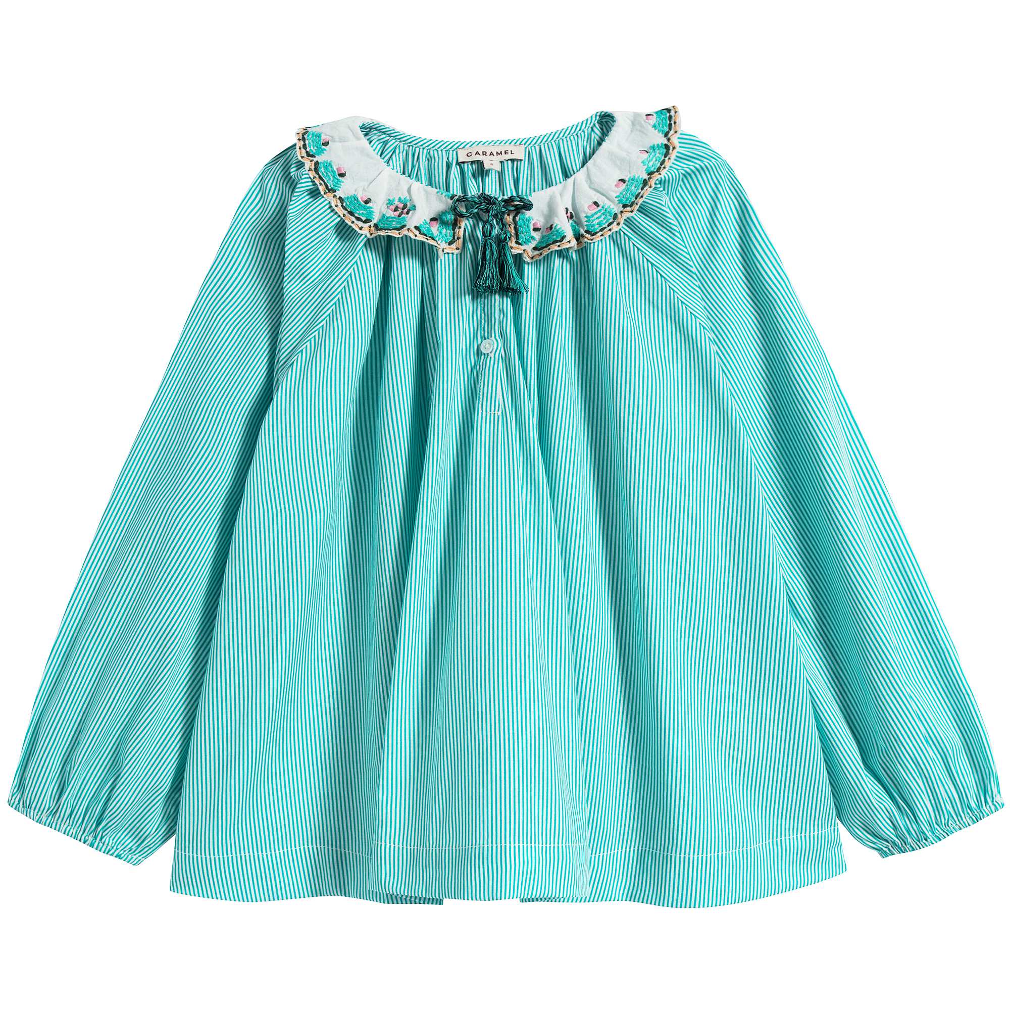 Girls Mint Stripe Cotton Shirt