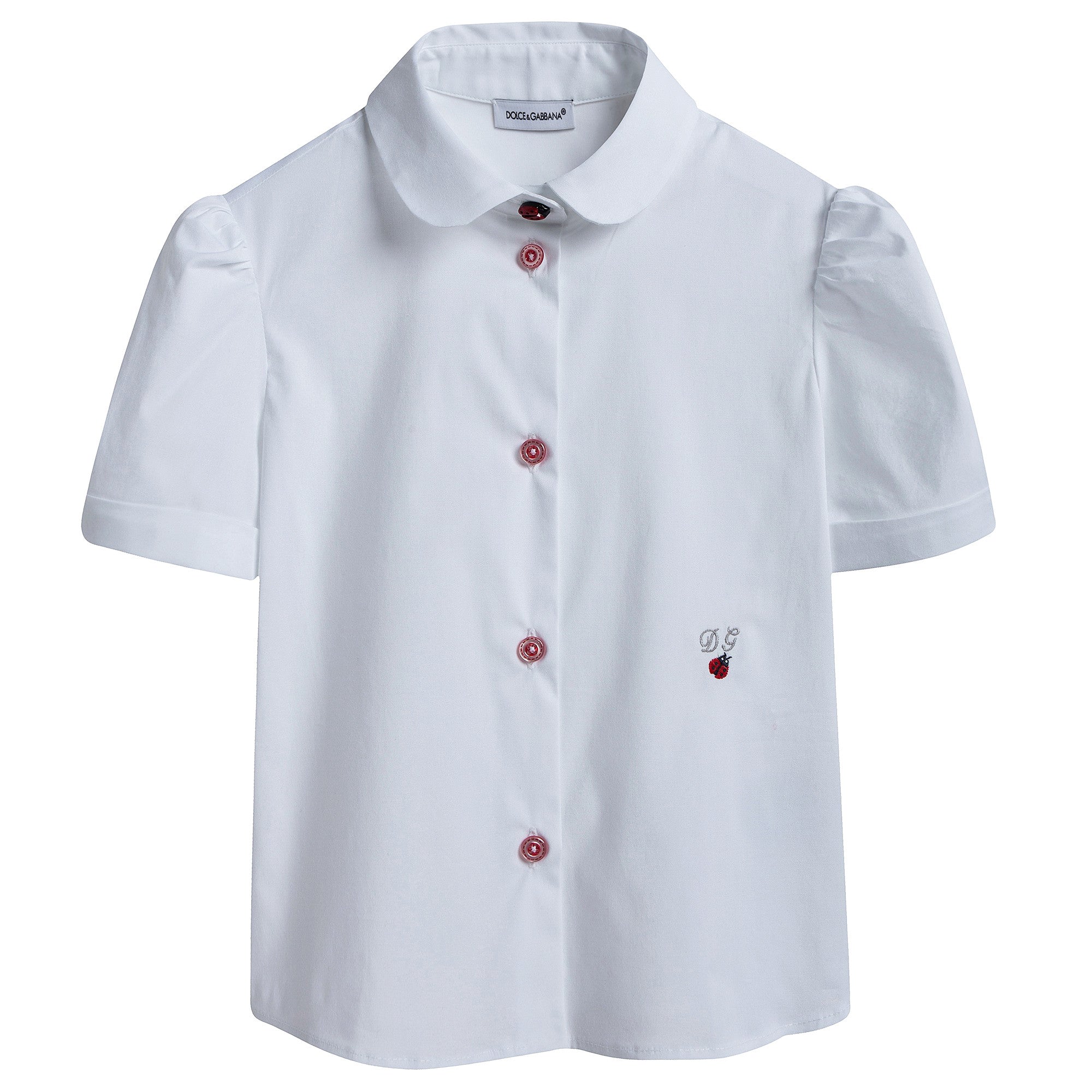 Girls White Cotton Shirt With Heart Trim