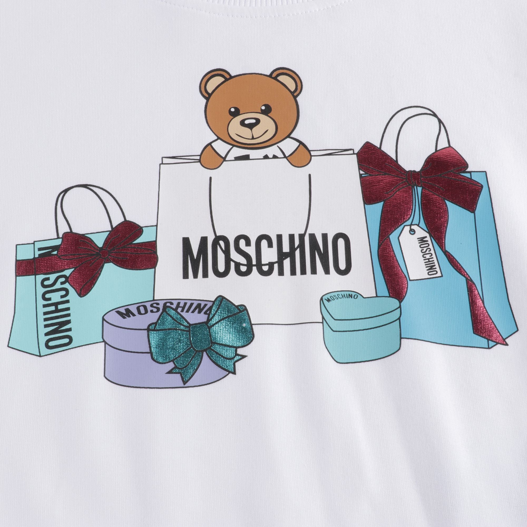 Girls White Print Cotton T-Shirt