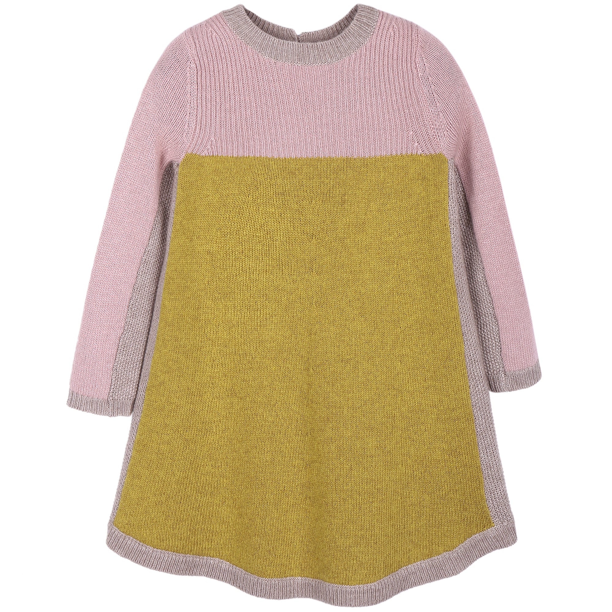 Girls Pink & Yellow Knitted Dress