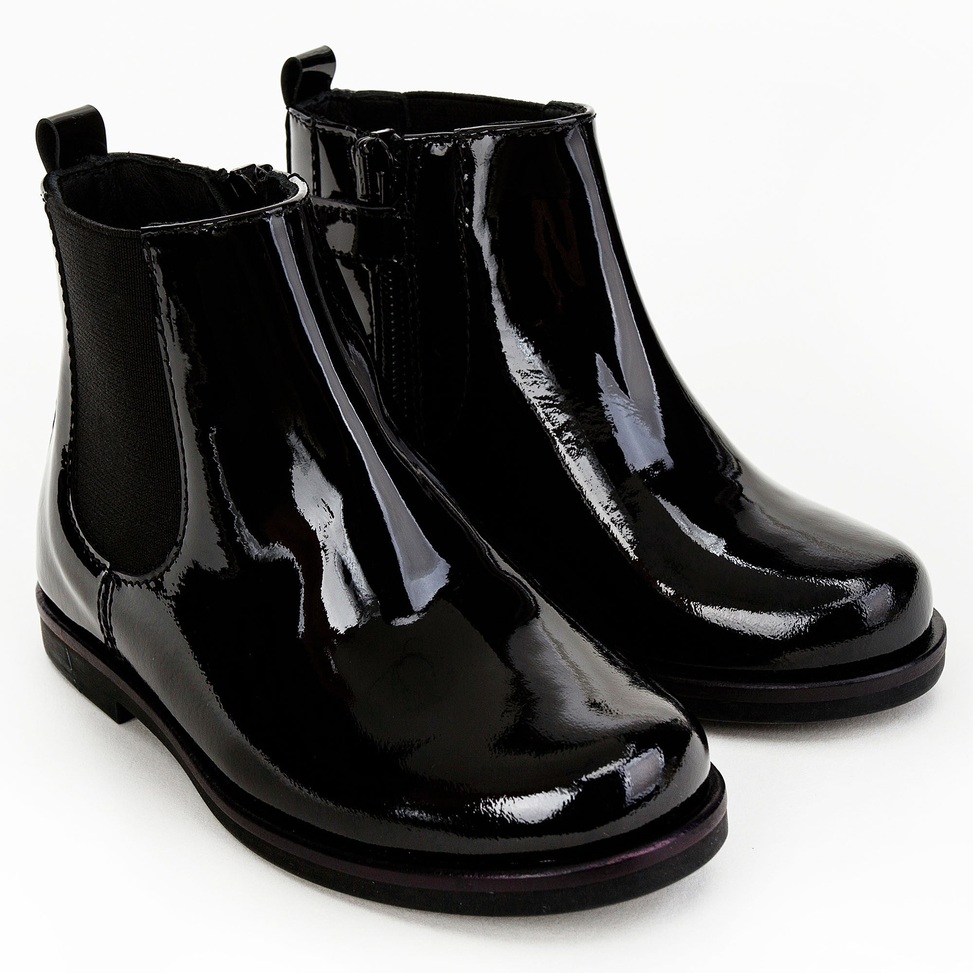Girls Black Patent Leather Ankle Boots
