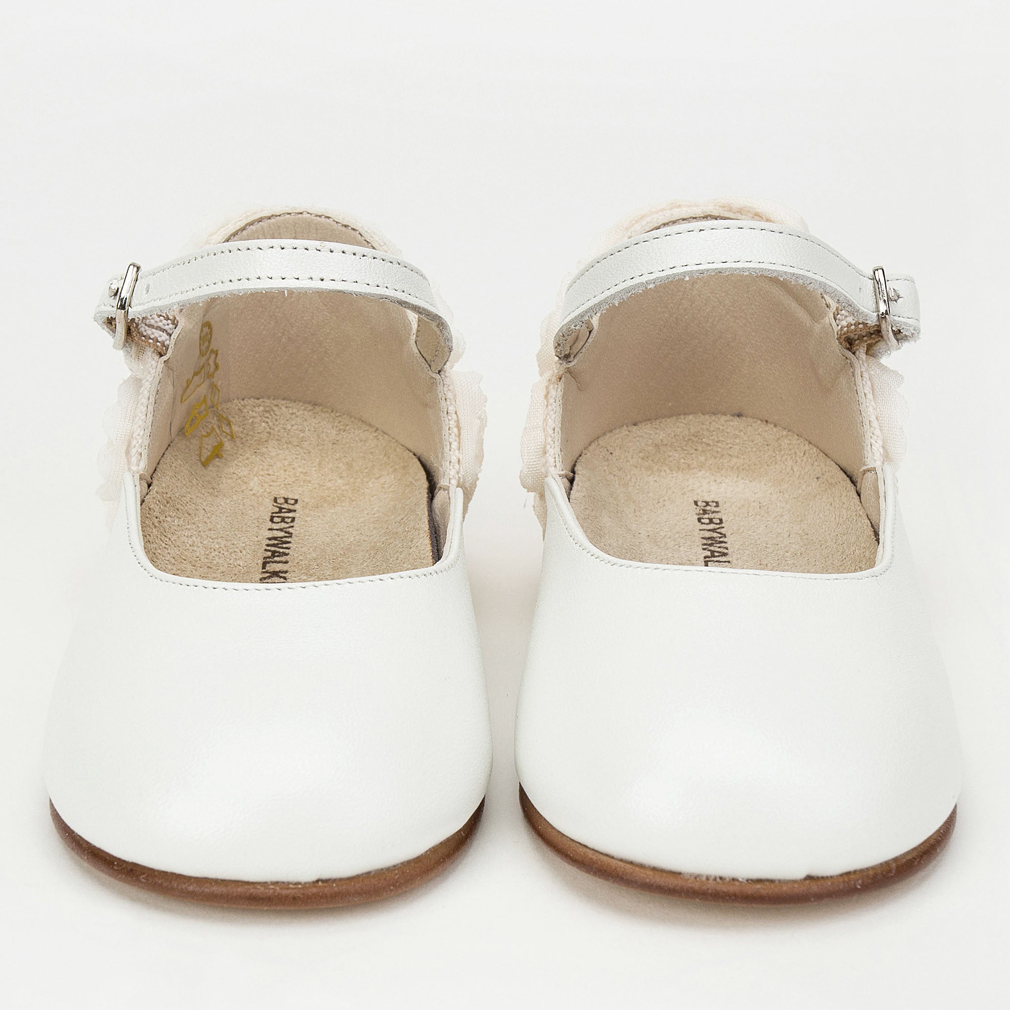 Girls Ivory Chiffon Flowers Embellished Heel Leather Ballerinas