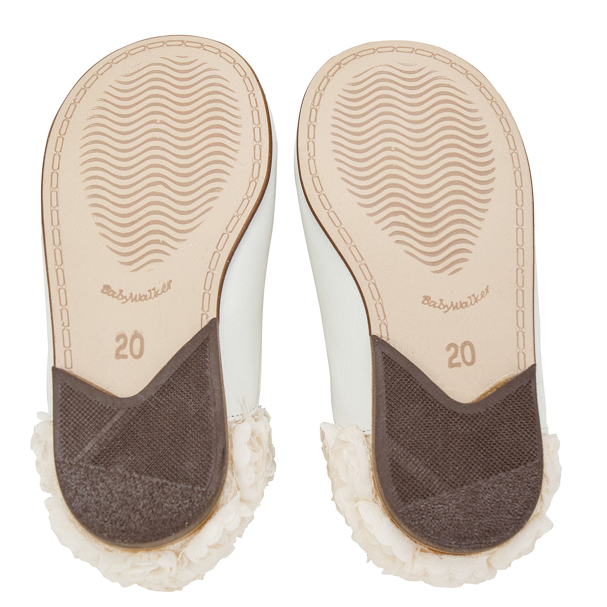 Girls Ivory Chiffon Flowers Embellished Heel Leather Ballerinas